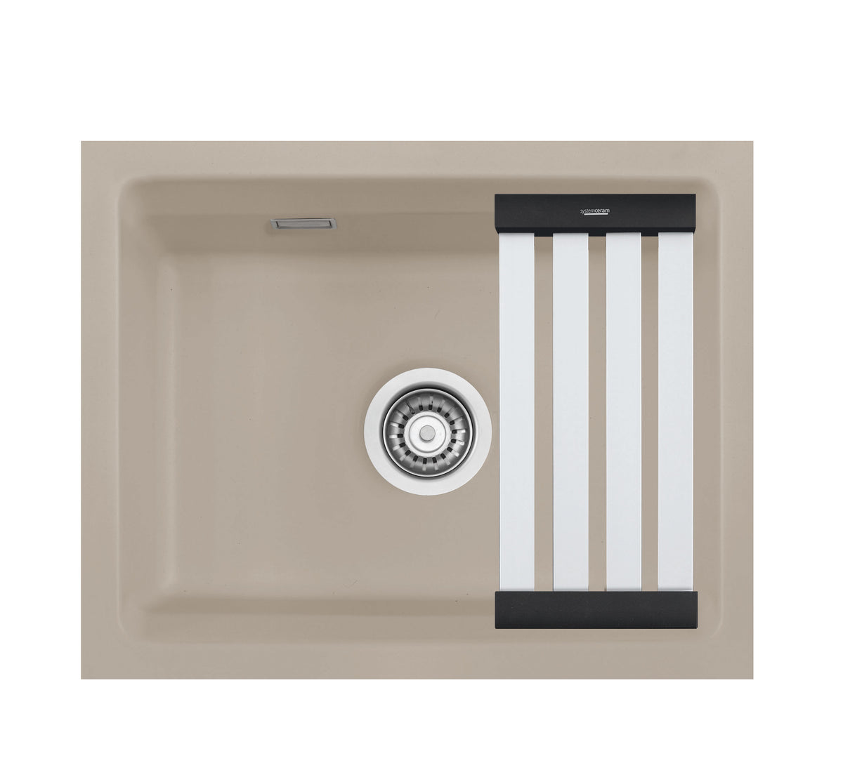 SYSTEMCERAM Einbauspüle Kara 50 U/g Fango 23 inkl. Handbetätigung, für 60 cm Schrankbreite, Spüle zum Unterbau mit geschliffener Oberseite, mit Medio-Matte Alu Unterbau keine Beckenlage 54020123