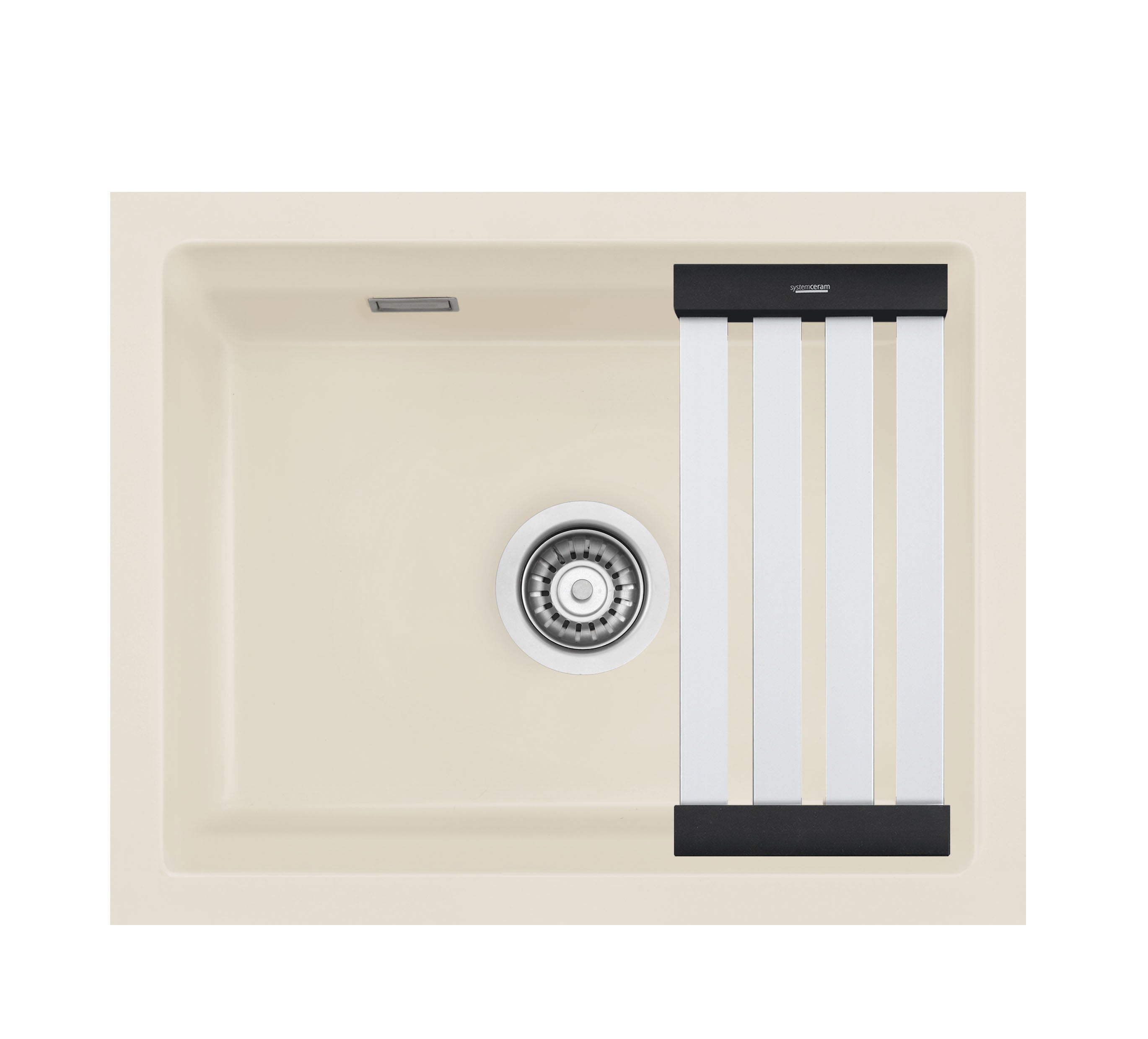 SYSTEMCERAM Einbauspüle Kara 50 U/g Jasmin 19 inkl. Handbetätigung, für 60 cm Schrankbreite, Spüle zum Unterbau mit geschliffener Oberseite, mit Medio-Matte Alu Unterbau keine Beckenlage 54020119