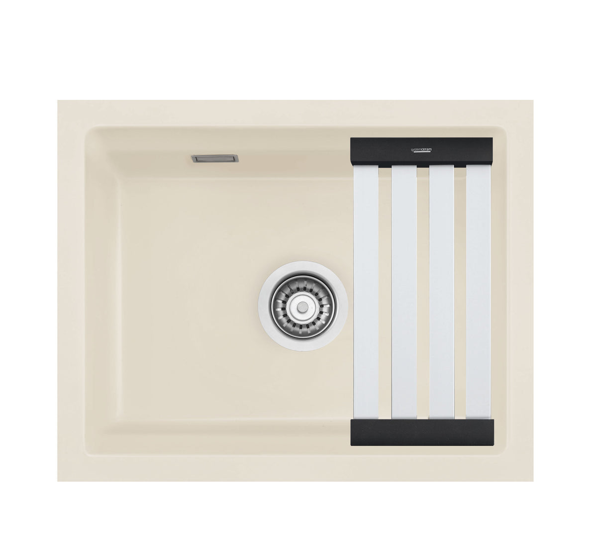 SYSTEMCERAM Einbauspüle Kara 50 U/g Jasmin 19 inkl. Handbetätigung, für 60 cm Schrankbreite, Spüle zum Unterbau mit geschliffener Oberseite, mit Medio-Matte Alu Unterbau keine Beckenlage 54020119