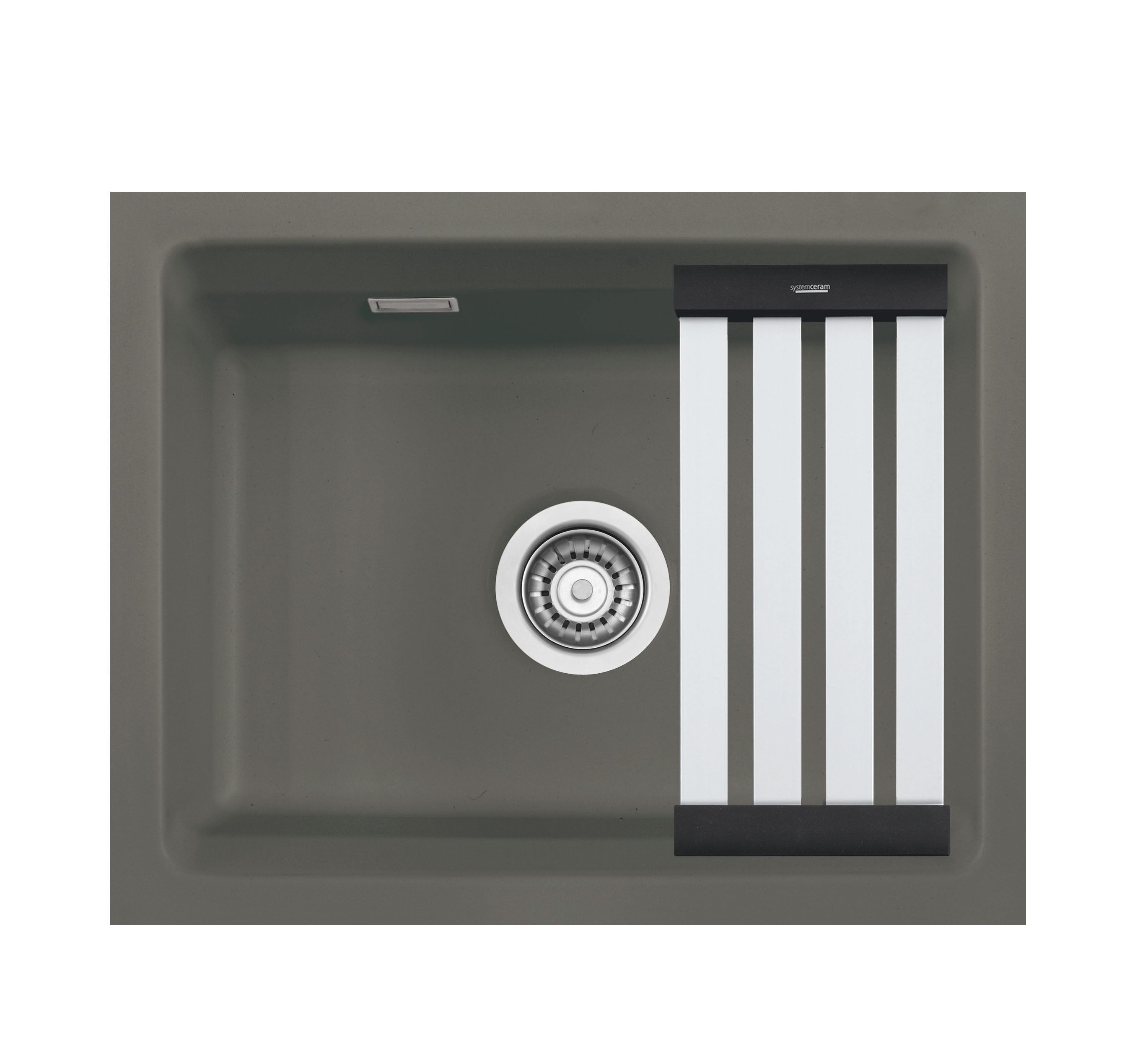 SYSTEMCERAM Einbauspüle Kara 50 U/g Lava 80 inkl. Handbetätigung, für 60 cm Schrankbreite, Spüle zum Unterbau mit geschliffener Oberseite, mit Medio-Matte Alu Unterbau keine Beckenlage 54020180