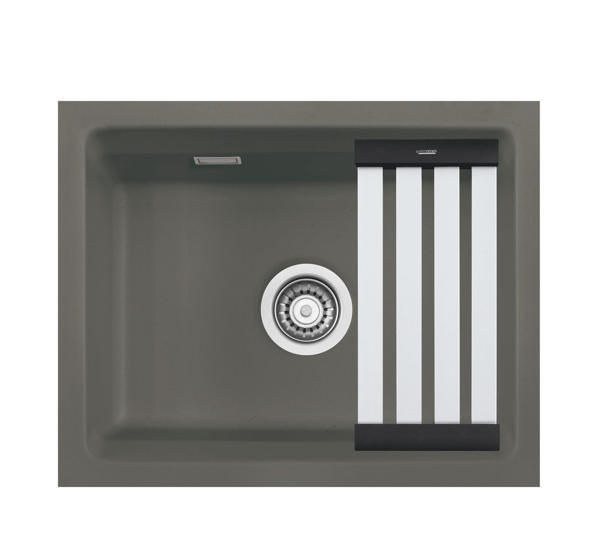 SYSTEMCERAM Einbauspüle Kara 50 U/g Lava 80 inkl. Handbetätigung, für 60 cm Schrankbreite, Spüle zum Unterbau mit geschliffener Oberseite, mit Medio-Matte Alu Unterbau keine Beckenlage 54020180