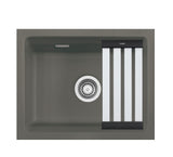 SYSTEMCERAM Einbauspüle Kara 50 U/g Lava 80 inkl. Handbetätigung, für 60 cm Schrankbreite, Spüle zum Unterbau mit geschliffener Oberseite, mit Medio-Matte Alu Unterbau keine Beckenlage 54020180