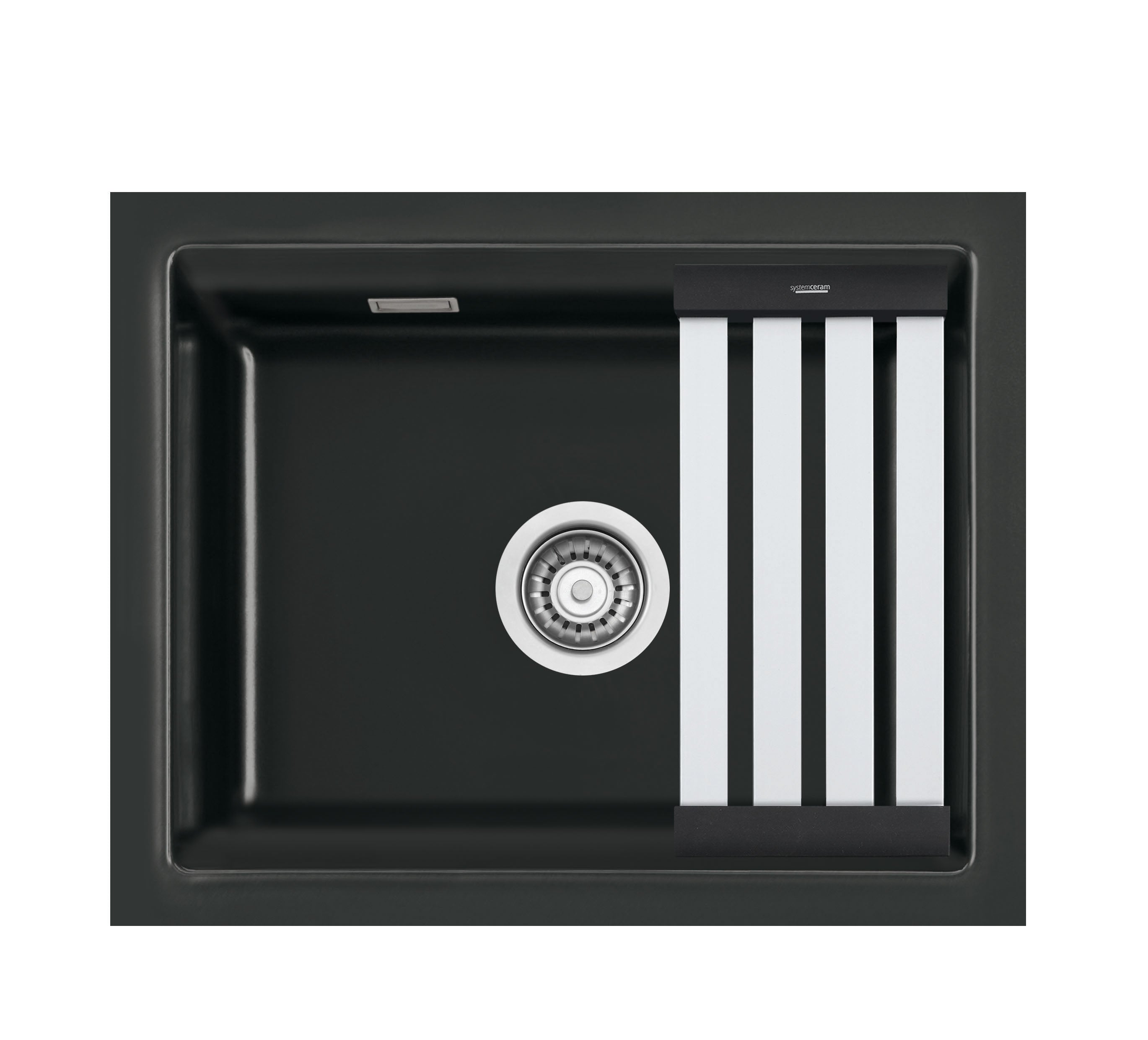 SYSTEMCERAM Einbauspüle Kara 50 U/g Nero 68 inkl. Excenterbetätigung, für 60 cm Schrankbreite, Spüle zum Unterbau mit geschliffener Oberseite, mit Medio-Matte Schwarz Unterbau keine Beckenlage 54020268