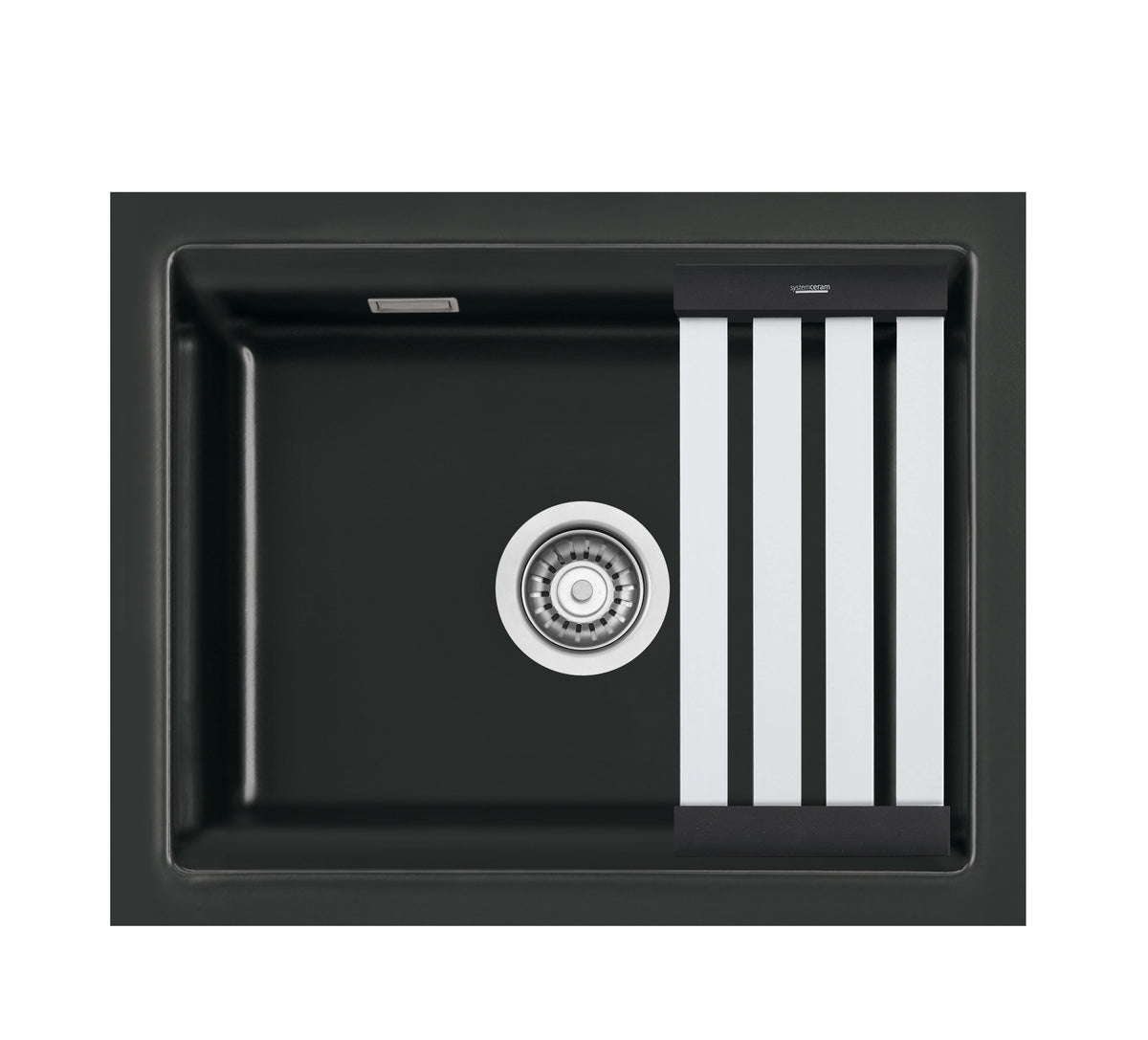 SYSTEMCERAM Einbauspüle Kara 50 U/g Nero 68 inkl. Excenterbetätigung, für 60 cm Schrankbreite, Spüle zum Unterbau mit geschliffener Oberseite, mit Medio-Matte Schwarz Unterbau keine Beckenlage 54020268