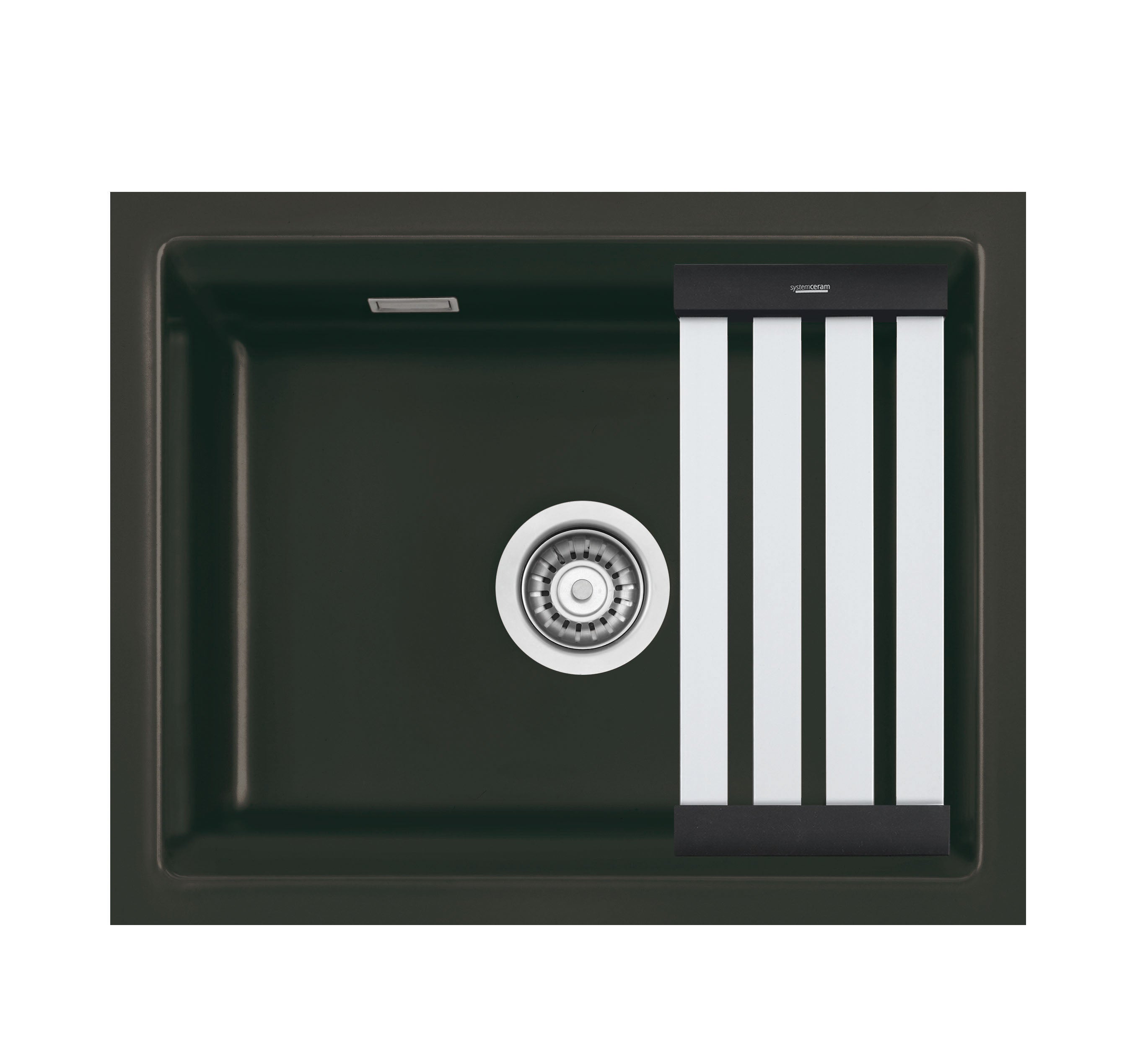 SYSTEMCERAM Einbauspüle Kara 50 U/g Nigra 87 inkl. Handbetätigung, für 60 cm Schrankbreite, Spüle zum Unterbau mit geschliffener Oberseite, mit Medio-Matte Schwarz Unterbau keine Beckenlage 54020187