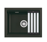 SYSTEMCERAM Einbauspüle Kara 50 U/g Nigra 87 inkl. Handbetätigung, für 60 cm Schrankbreite, Spüle zum Unterbau mit geschliffener Oberseite, mit Medio-Matte Schwarz Unterbau keine Beckenlage 54020187