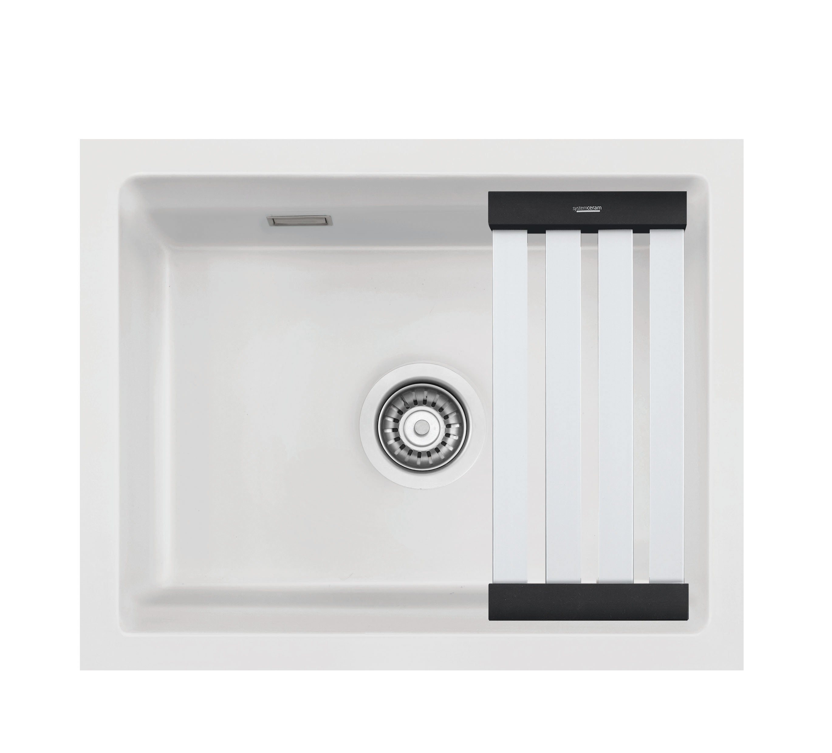 SYSTEMCERAM Einbauspüle Kara 50 U/g Polar 13 inkl. Excenterbetätigung, für 60 cm Schrankbreite, Spüle zum Unterbau mit geschliffener Oberseite, mit Medio-Matte Alu Unterbau keine Beckenlage 54020213