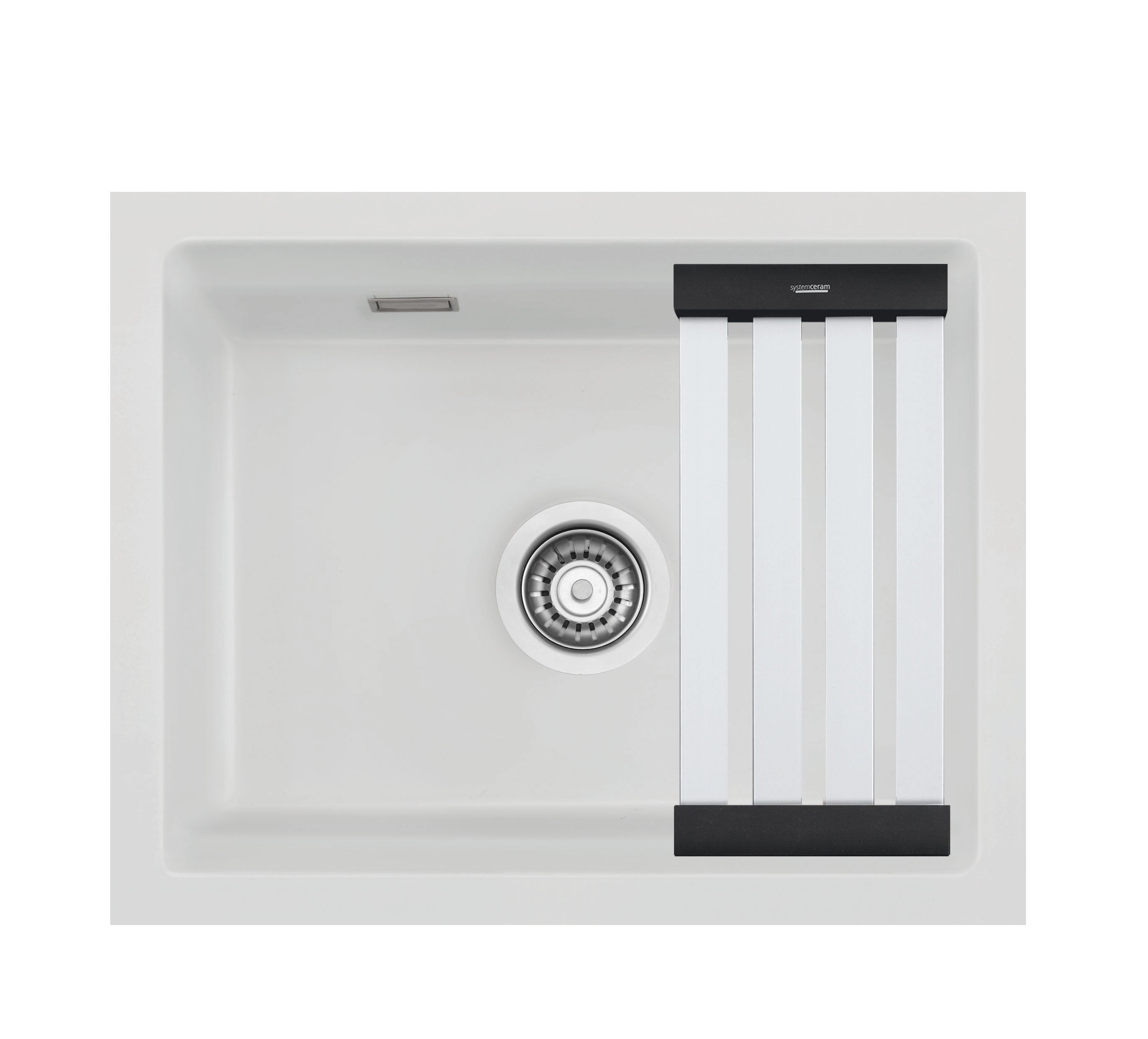 SYSTEMCERAM Einbauspüle Kara 50 U/g Satin 20 inkl. Handbetätigung, für 60 cm Schrankbreite, Spüle zum Unterbau mit geschliffener Oberseite, mit Medio-Matte Alu Unterbau keine Beckenlage 54020120