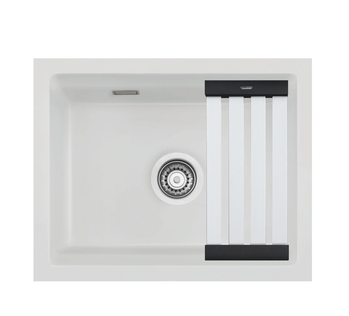 SYSTEMCERAM Einbauspüle Kara 50 U/g Satin 20 inkl. Handbetätigung, für 60 cm Schrankbreite, Spüle zum Unterbau mit geschliffener Oberseite, mit Medio-Matte Alu Unterbau keine Beckenlage 54020120