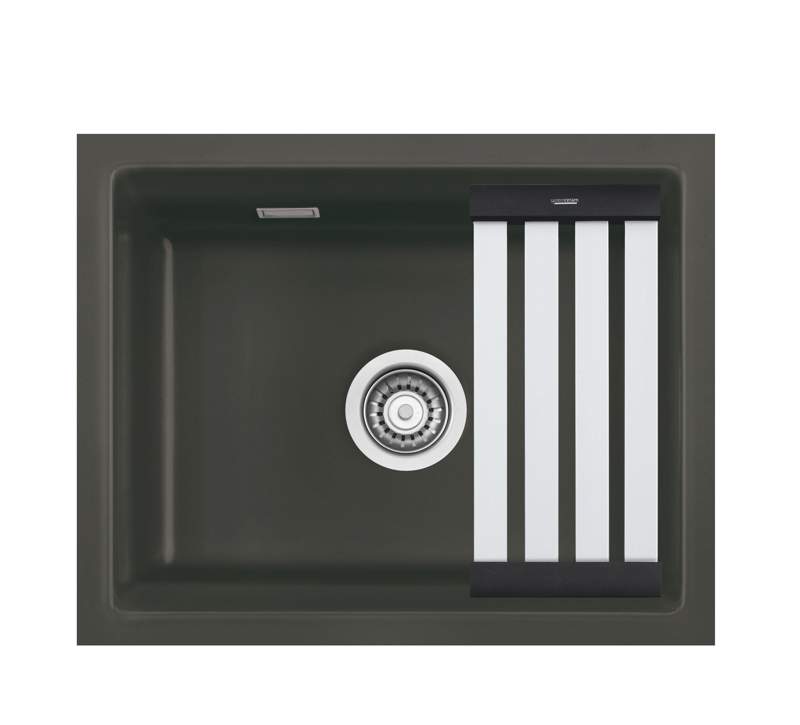 SYSTEMCERAM Einbauspüle Kara 50 U/g Schiefer 85 inkl. Excenterbetätigung, für 60 cm Schrankbreite, Spüle zum Unterbau mit geschliffener Oberseite, mit Medio-Matte Alu Unterbau keine Beckenlage 54020285