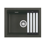 SYSTEMCERAM Einbauspüle Kara 50 U/g Schiefer 85 inkl. Excenterbetätigung, für 60 cm Schrankbreite, Spüle zum Unterbau mit geschliffener Oberseite, mit Medio-Matte Alu Unterbau keine Beckenlage 54020285