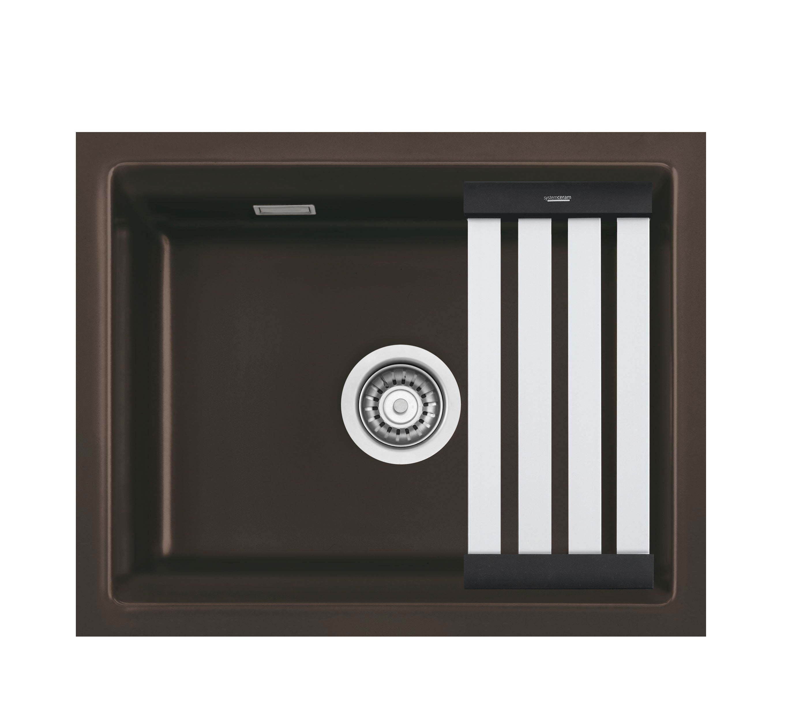 SYSTEMCERAM Einbauspüle Kara 50 U/g Siena 65 inkl. Handbetätigung, für 60 cm Schrankbreite, Spüle zum Unterbau mit geschliffener Oberseite, mit Medio-Matte Alu Unterbau keine Beckenlage 54020165