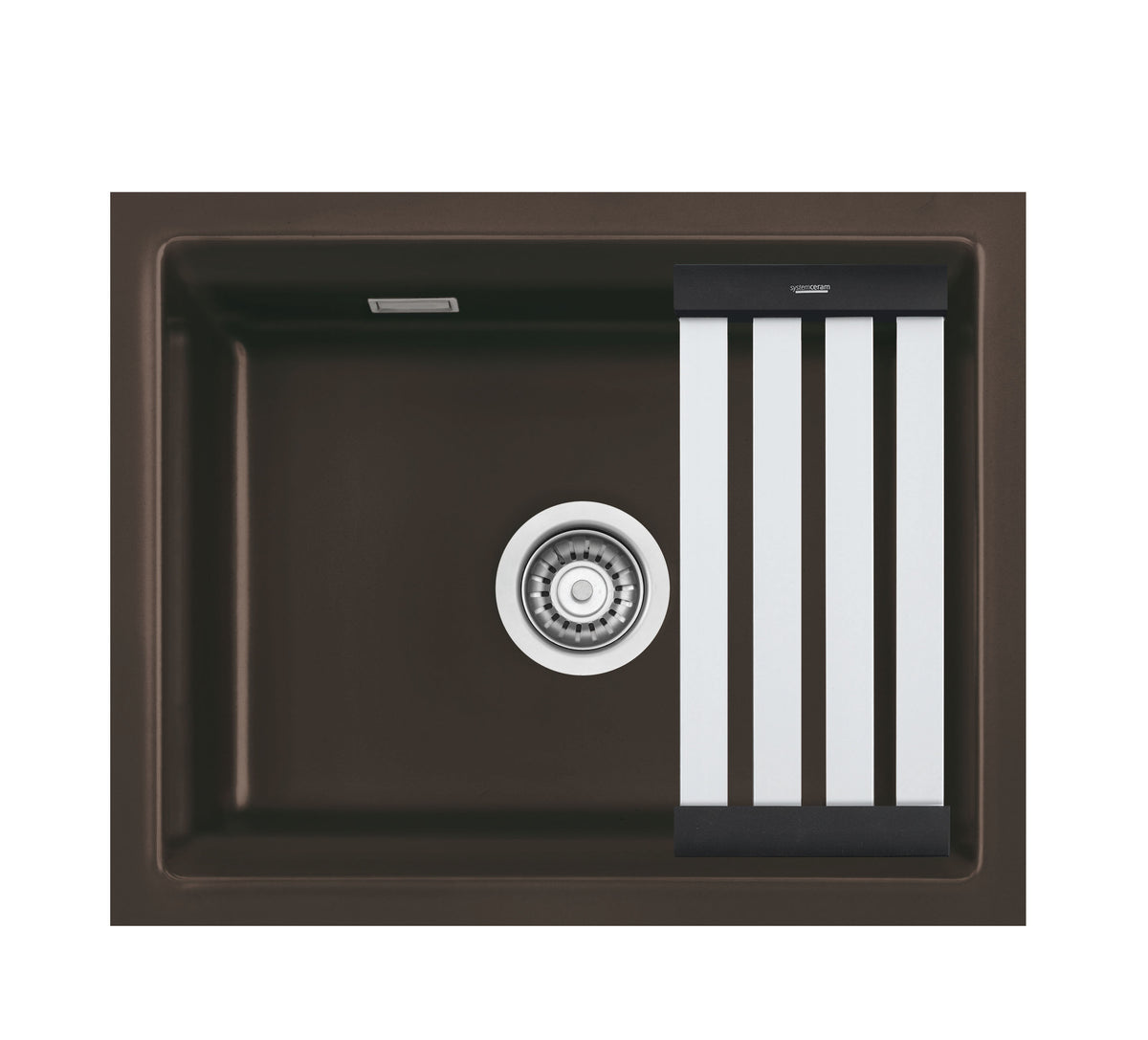 SYSTEMCERAM Einbauspüle Kara 50 U/g Siena 65 inkl. Handbetätigung, für 60 cm Schrankbreite, Spüle zum Unterbau mit geschliffener Oberseite, mit Medio-Matte Alu Unterbau keine Beckenlage 54020165