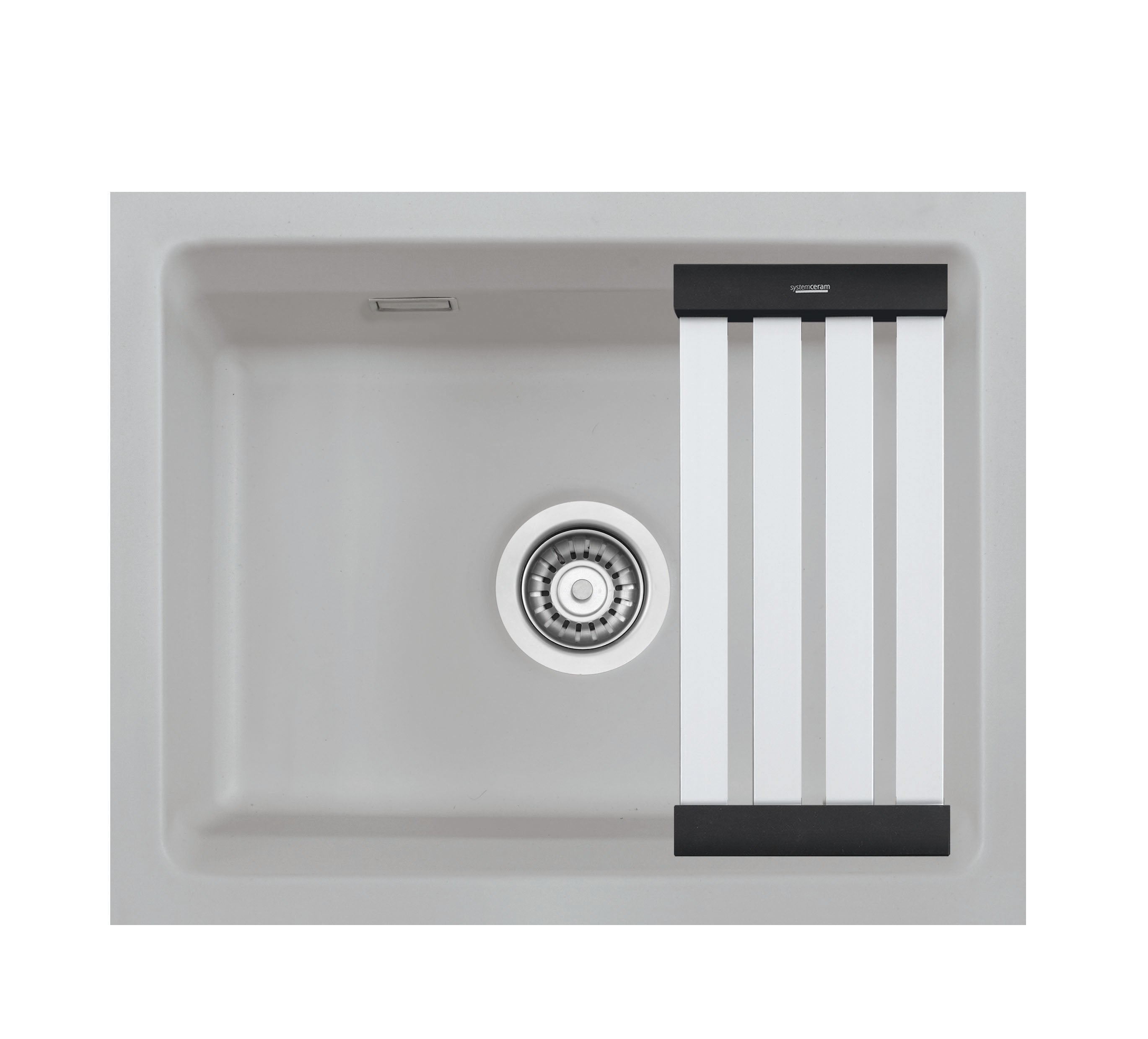 SYSTEMCERAM Einbauspüle Kara 50 U/g Titan 78 inkl. Excenterbetätigung, für 60 cm Schrankbreite, Spüle zum Unterbau mit geschliffener Oberseite, mit Medio-Matte Alu Unterbau keine Beckenlage 54020278