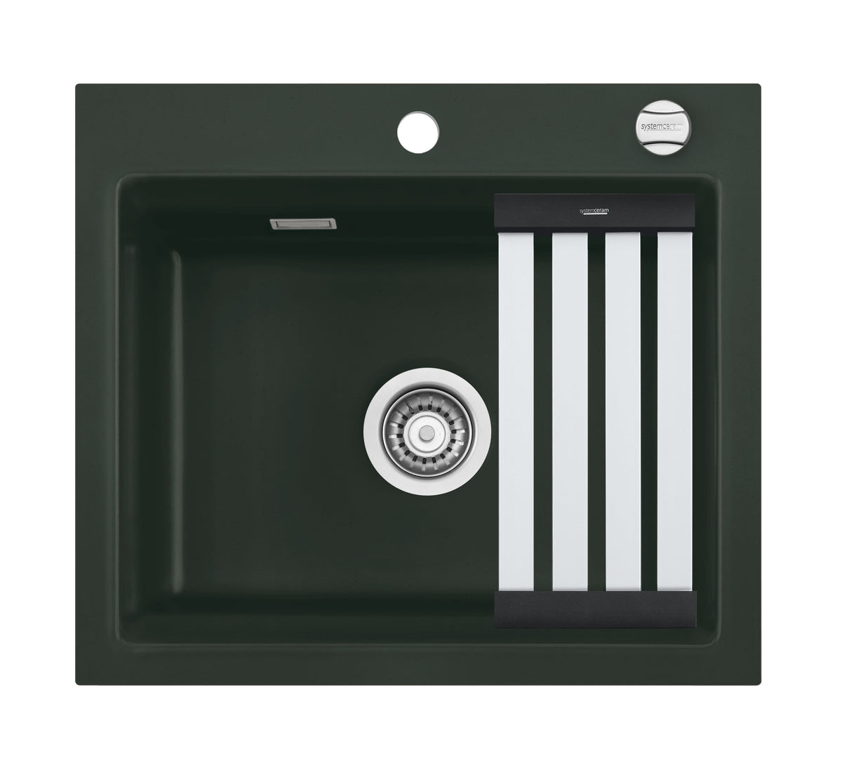 SYSTEMCERAM Einbauspüle Kara 57 F Eibe 56 inkl. Excenterbetätigung, für 60 cm Schrankbreite, Spüle zum flächenbündigen Einbau mit Medio-Matte Alu, inkl. 4 x Eckradien R 10 Auflage keine Beckenlage 55020256