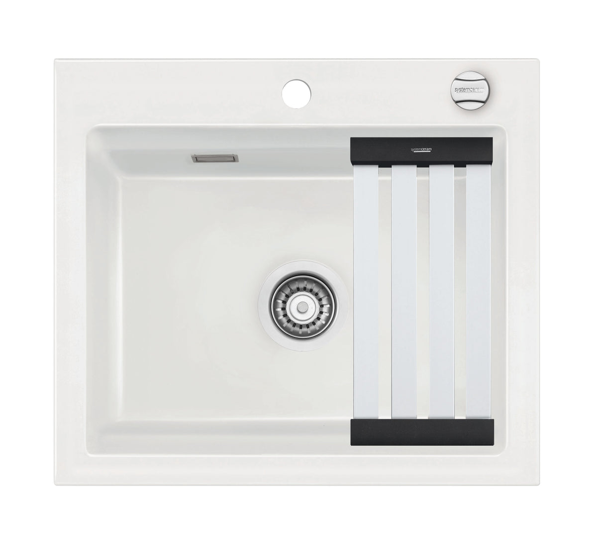 SYSTEMCERAM Einbauspüle Kara 57 F Grönland 12 inkl. Handbetätigung, für 60 cm Schrankbreite, Spüle zum flächenbündigen Einbau mit Medio-Matte Alu, inkl. 4 x Eckradien R 10 Auflage keine Beckenlage 55020112