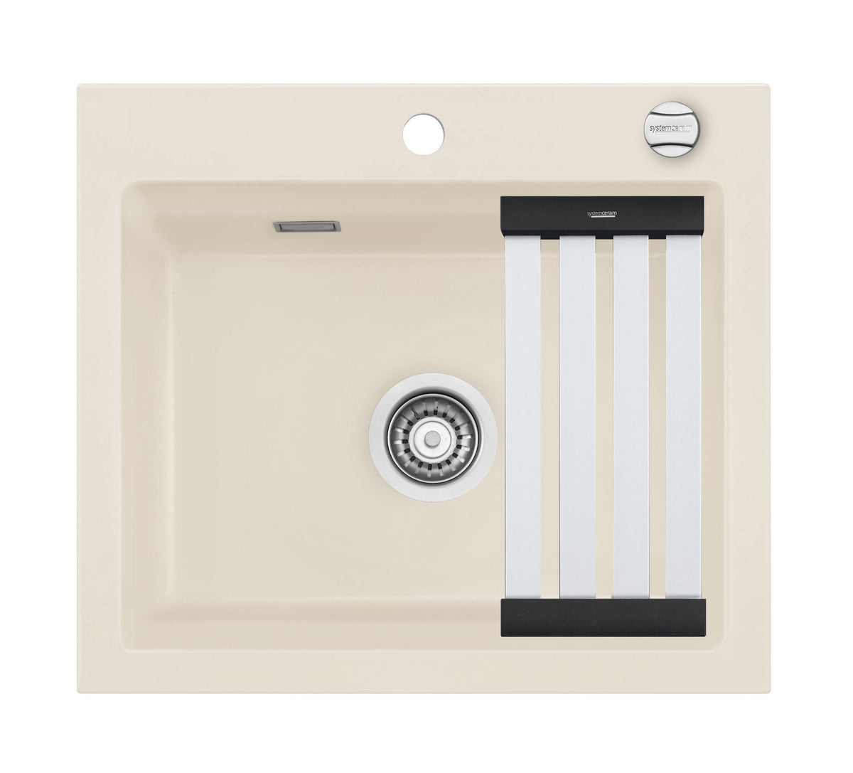 SYSTEMCERAM Einbauspüle Kara 57 F Jasmin 19 inkl. Handbetätigung, für 60 cm Schrankbreite, Spüle zum flächenbündigen Einbau mit Medio-Matte Alu, inkl. 4 x Eckradien R 10 Auflage keine Beckenlage 55020119