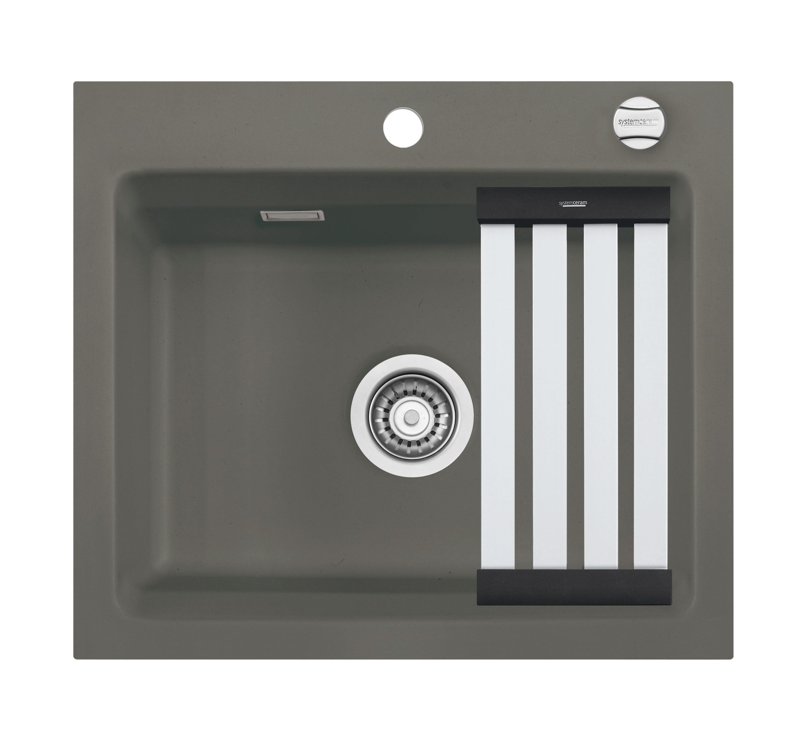 SYSTEMCERAM Einbauspüle Kara 57 F Lava 80 inkl. Handbetätigung, für 60 cm Schrankbreite, Spüle zum flächenbündigen Einbau mit Medio-Matte Alu, inkl. 4 x Eckradien R 10 Auflage keine Beckenlage 55020180