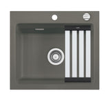 SYSTEMCERAM Einbauspüle Kara 57 F Lava 80 inkl. Handbetätigung, für 60 cm Schrankbreite, Spüle zum flächenbündigen Einbau mit Medio-Matte Alu, inkl. 4 x Eckradien R 10 Auflage keine Beckenlage 55020180