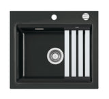 SYSTEMCERAM Einbauspüle Kara 57 F Nero 68 inkl. Excenterbetätigung, für 60 cm Schrankbreite, Spüle zum flächenbündigen Einbau mit Medio-Matte Schwarz, inkl. 4 x Eckradien R 10 Auflage keine Beckenlage 55020268