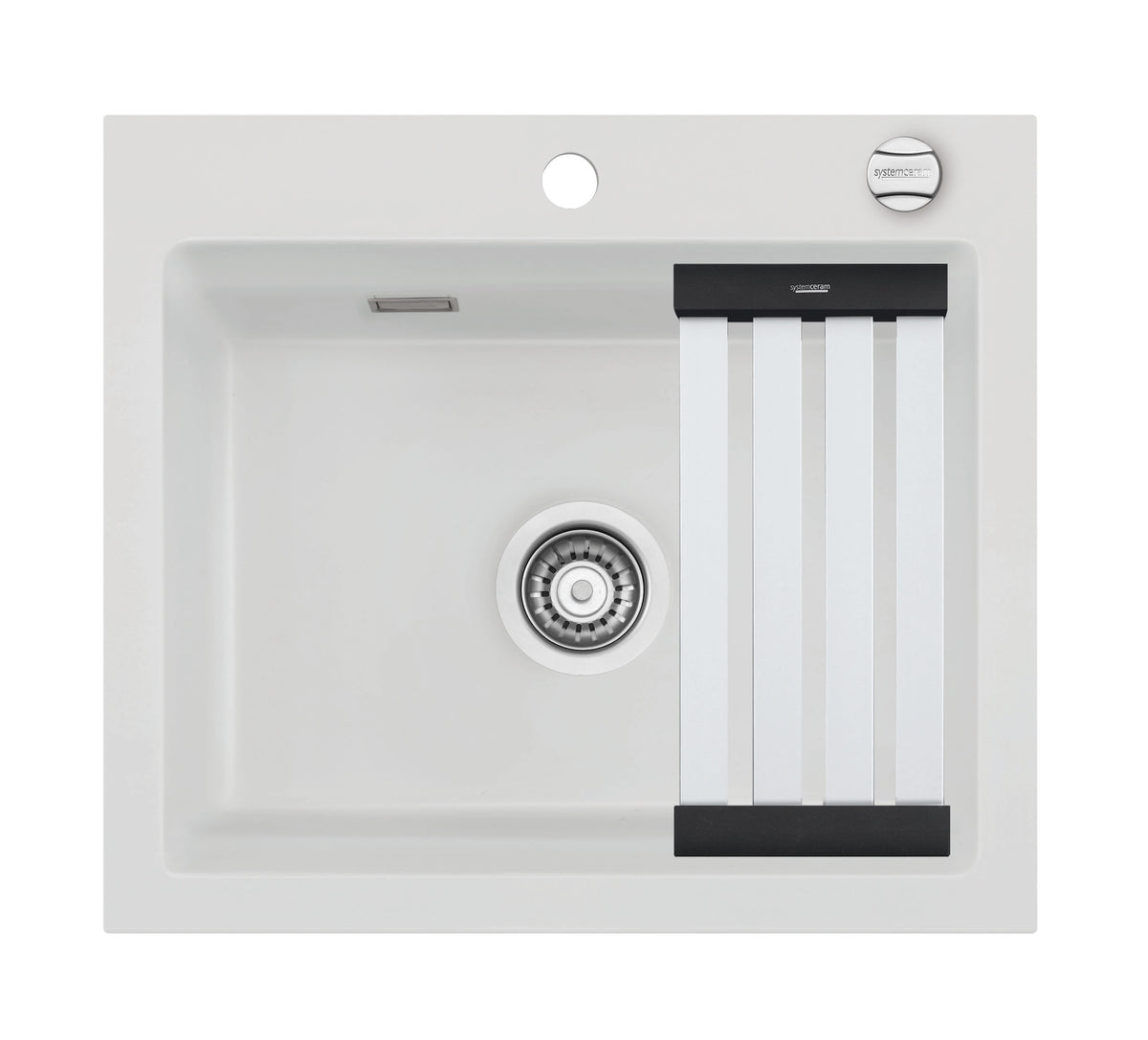 SYSTEMCERAM Einbauspüle Kara 57 F Satin 20 inkl. Handbetätigung, für 60 cm Schrankbreite, Spüle zum flächenbündigen Einbau mit Medio-Matte Alu, inkl. 4 x Eckradien R 10 Auflage keine Beckenlage 55020120