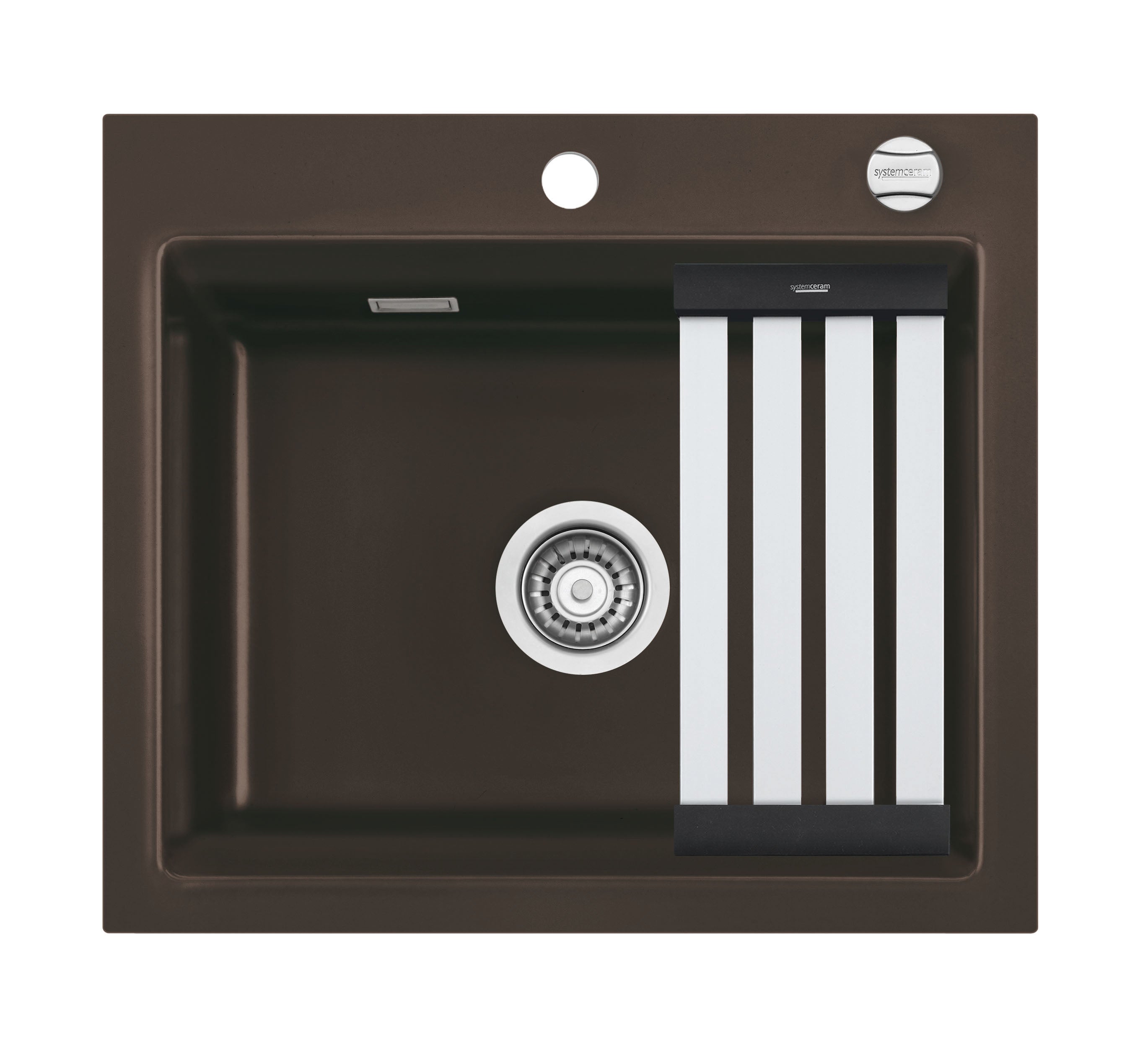 SYSTEMCERAM Einbauspüle Kara 57 F Siena 65 inkl. Handbetätigung, für 60 cm Schrankbreite, Spüle zum flächenbündigen Einbau mit Medio-Matte Alu, inkl. 4 x Eckradien R 10 Auflage keine Beckenlage 55020165