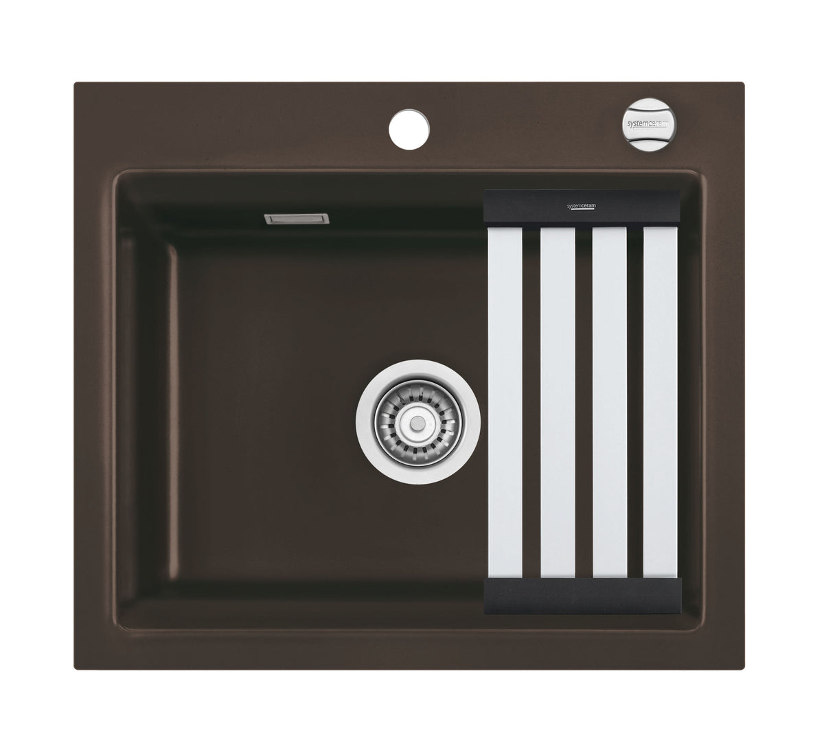 SYSTEMCERAM Einbauspüle Kara 57 F Siena 65 inkl. Handbetätigung, für 60 cm Schrankbreite, Spüle zum flächenbündigen Einbau mit Medio-Matte Alu, inkl. 4 x Eckradien R 10 Auflage keine Beckenlage 55020165