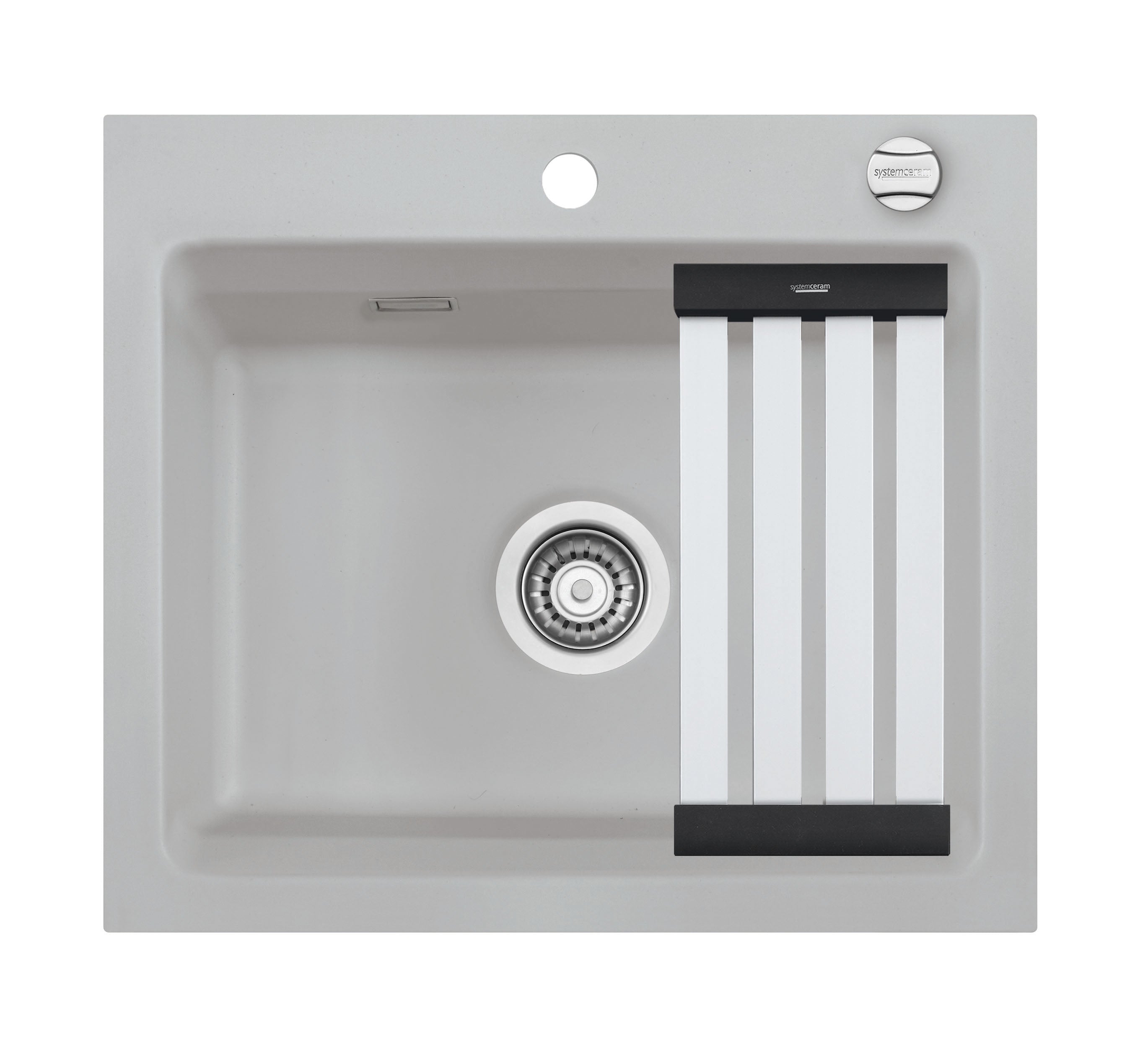 SYSTEMCERAM Einbauspüle Kara 57 F Titan 78 inkl. Handbetätigung, für 60 cm Schrankbreite, Spüle zum flächenbündigen Einbau mit Medio-Matte Alu, inkl. 4 x Eckradien R 10 Auflage keine Beckenlage 55020178