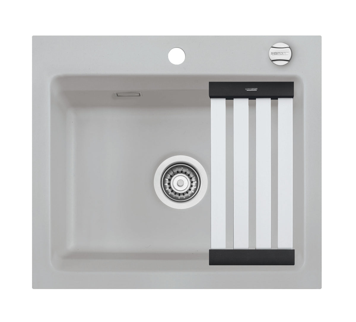 SYSTEMCERAM Einbauspüle Kara 57 F Titan 78 inkl. Handbetätigung, für 60 cm Schrankbreite, Spüle zum flächenbündigen Einbau mit Medio-Matte Alu, inkl. 4 x Eckradien R 10 Auflage keine Beckenlage 55020178