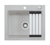SYSTEMCERAM Einbauspüle Kara 57 F Titan 78 inkl. Handbetätigung, für 60 cm Schrankbreite, Spüle zum flächenbündigen Einbau mit Medio-Matte Alu, inkl. 4 x Eckradien R 10 Auflage keine Beckenlage 55020178