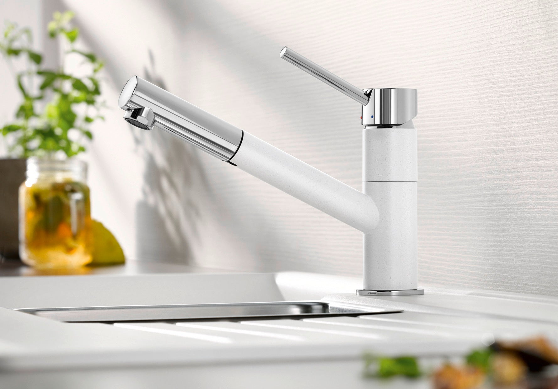 BLANCO KANO-S  SILGRANIT-Look zweifarbig Niederdruck silgranitweiß/chrom 527650