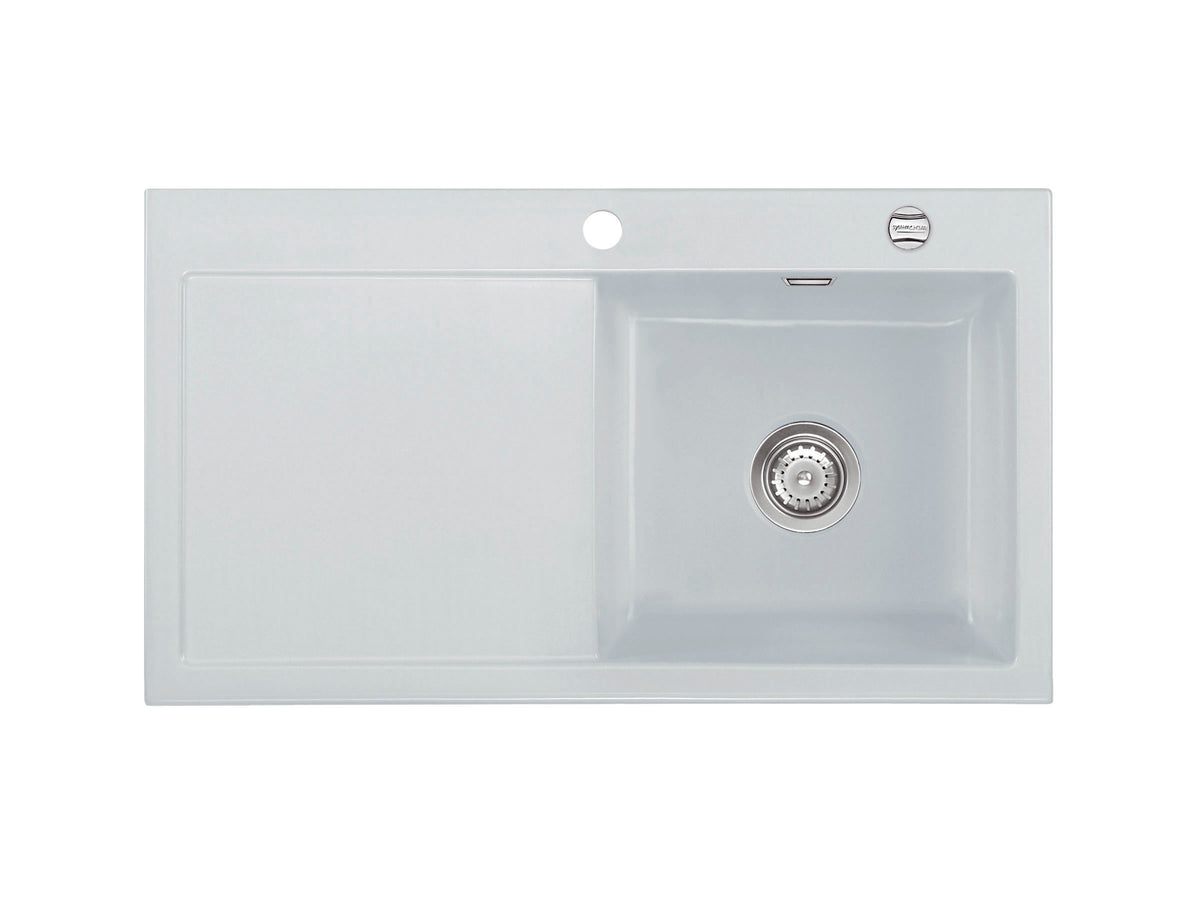 SYSTEMCERAM Einbauspüle Mera 90 Be. Re. Alu 76 inkl. Handbetätigung, für 50 cm Schrankbreite, Einbauspüle Auflage Becken rechts 50740176
