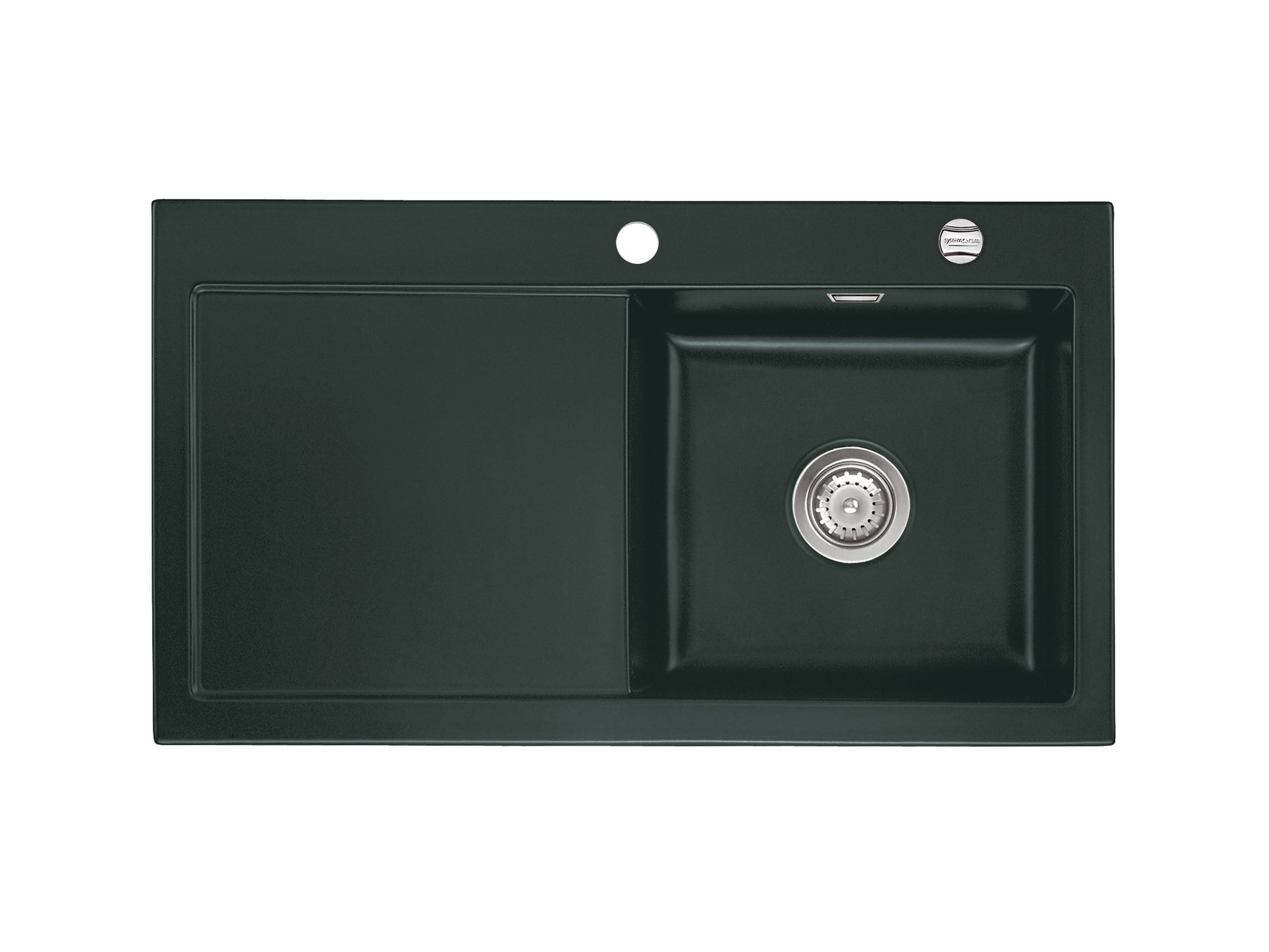 SYSTEMCERAM Einbauspüle Mera 90 F Be. Re. Eibe 56 inkl. Excenterbetätigung, für 50 cm Schrankbreite, Spüle zum flächenbündigen Einbau, inkl. 4 x Eckradien R 10 Auflage Becken rechts 55740256