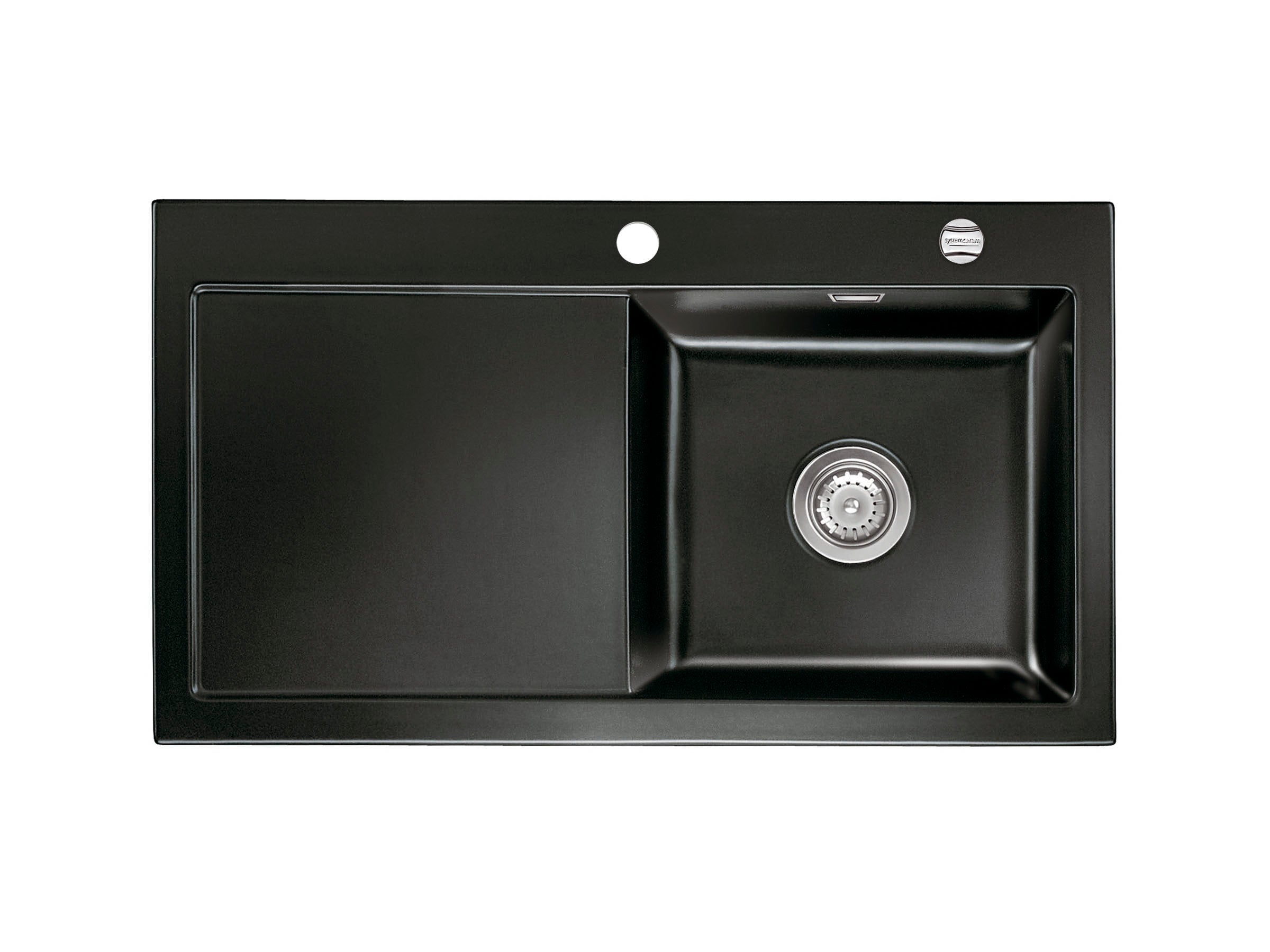 SYSTEMCERAM Einbauspüle Mera 90 F Be. Re. Nero 68 inkl. Excenterbetätigung, für 50 cm Schrankbreite, Spüle zum flächenbündigen Einbau, inkl. 4 x Eckradien R 10 Auflage Becken rechts 55740268