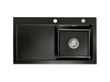 SYSTEMCERAM Einbauspüle Mera 90 F Be. Re. Nero 68 inkl. Excenterbetätigung, für 50 cm Schrankbreite, Spüle zum flächenbündigen Einbau, inkl. 4 x Eckradien R 10 Auflage Becken rechts 55740268