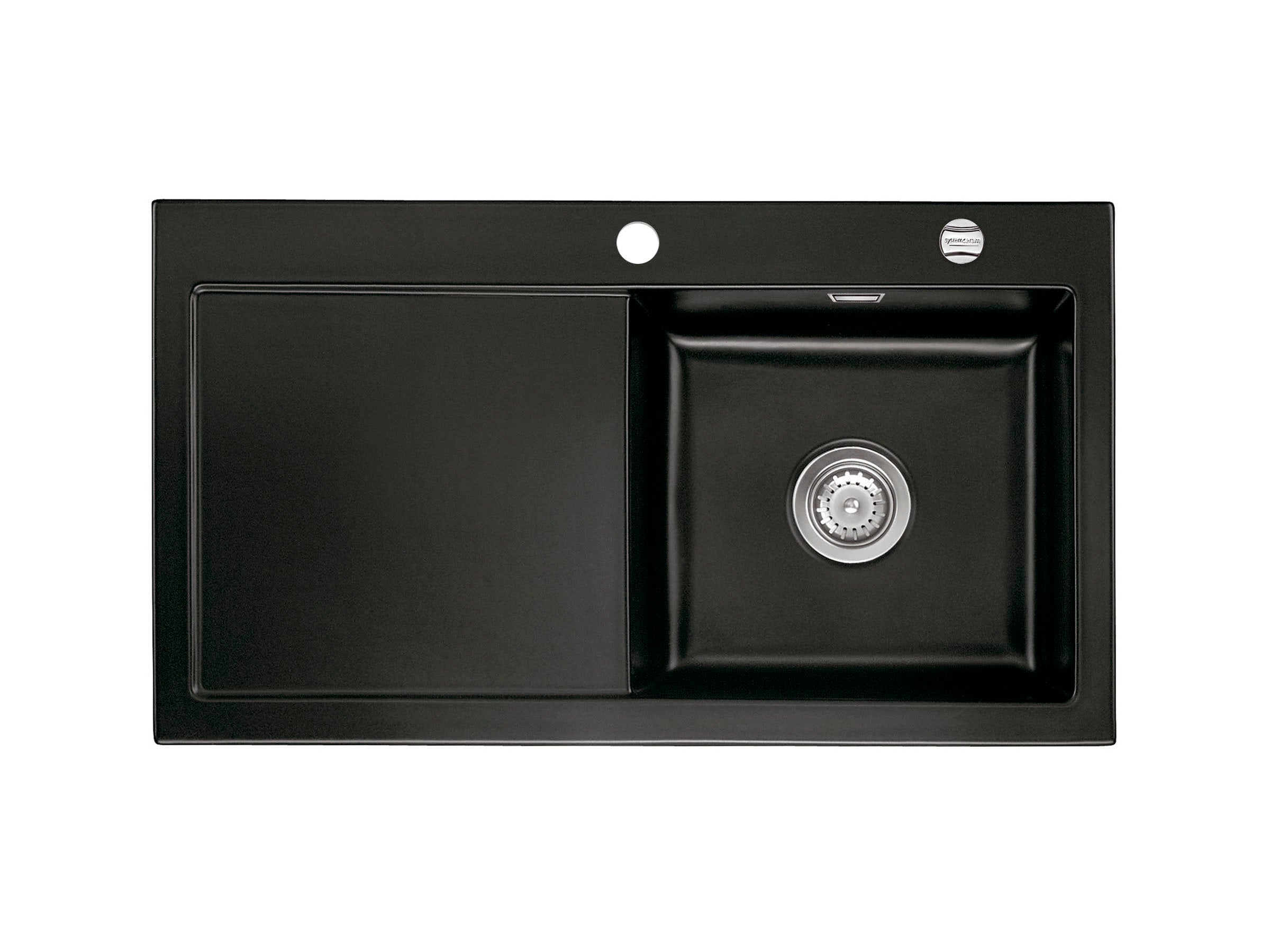 SYSTEMCERAM Einbauspüle Mera 90 F Be. Re. Nigra 87 inkl. Handbetätigung, für 50 cm Schrankbreite, Spüle zum flächenbündigen Einbau, inkl. 4 x Eckradien R 10 Auflage Becken rechts 55740187