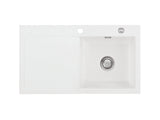 SYSTEMCERAM Einbauspüle Mera 90 F Be. Re. Polar 13 inkl. Handbetätigung, für 50 cm Schrankbreite, Spüle zum flächenbündigen Einbau, inkl. 4 x Eckradien R 10 Auflage Becken rechts 55740113