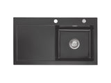 SYSTEMCERAM Einbauspüle Mera 90 Be. Re. Schiefer 85 inkl. Handbetätigung, für 50 cm Schrankbreite, Einbauspüle Auflage Becken rechts 50740185