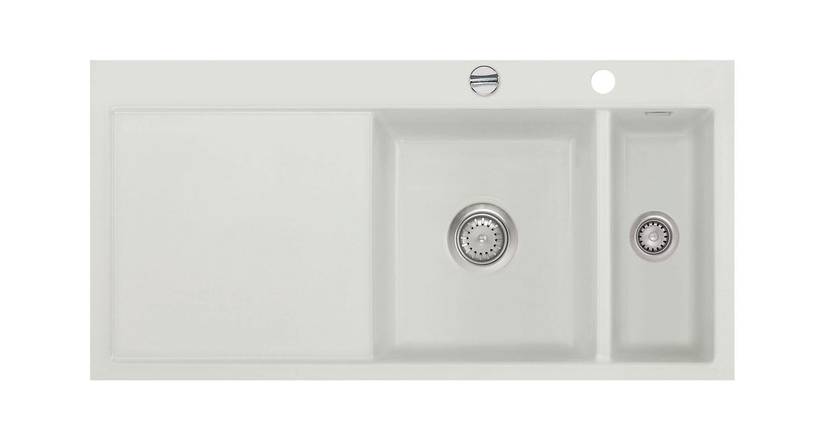 SYSTEMCERAM Einbauspüle Mera 100 F Be. Re. Alu 76 inkl. Handbetätigung, für 60 cm Schrankbreite, Spüle zum flächenbündigen Einbau, inkl. 4 x Eckradien R 10 Auflage Becken rechts 55760176