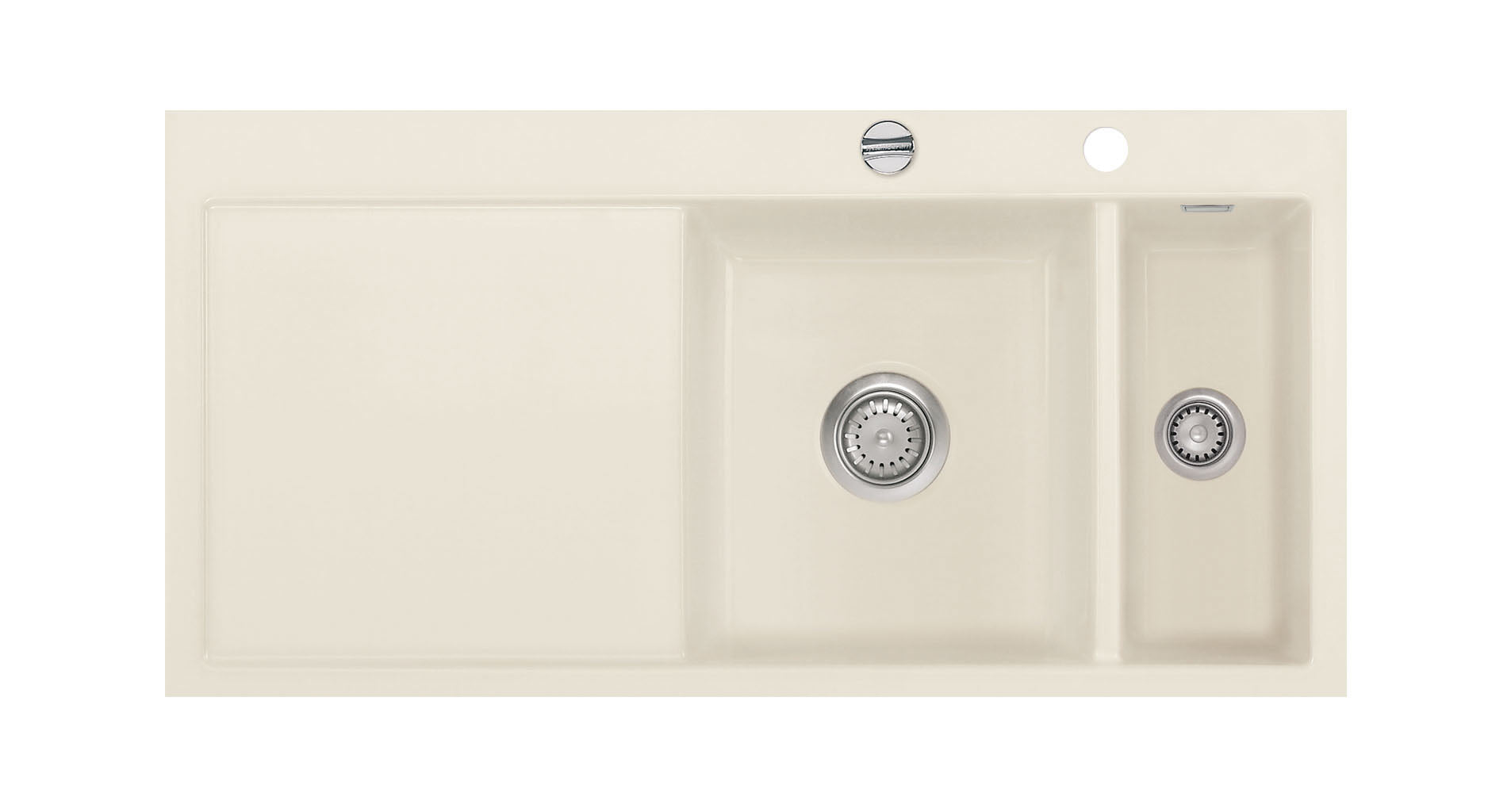 SYSTEMCERAM Einbauspüle Mera 100 F Be. Re. Jasmin 19 inkl. Excenterbetätigung, für 60 cm Schrankbreite, Spüle zum flächenbündigen Einbau, inkl. 4 x Eckradien R 10 Auflage Becken rechts 55760219