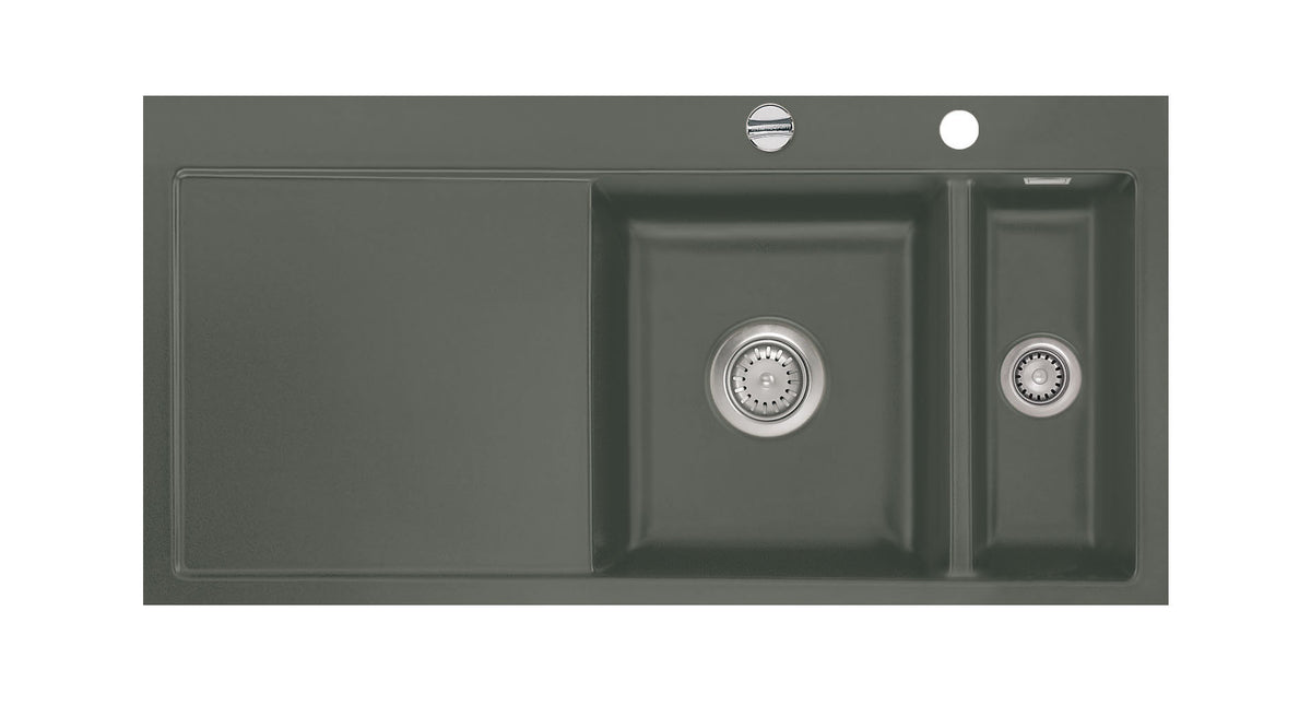 SYSTEMCERAM Einbauspüle Mera 100 F Be. Re. Lava 80 inkl. Handbetätigung, für 60 cm Schrankbreite, Spüle zum flächenbündigen Einbau, inkl. 4 x Eckradien R 10 Auflage Becken rechts 55760180