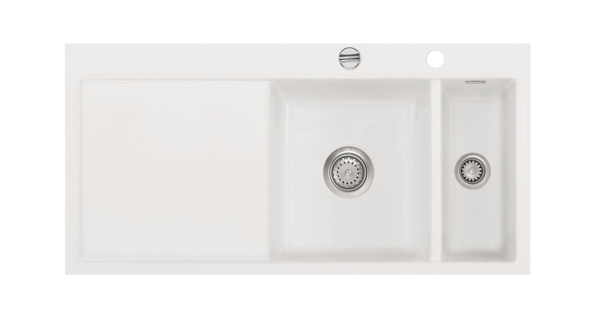 SYSTEMCERAM Einbauspüle Mera 100 F Be. Re. Polar 13 inkl. Handbetätigung, für 60 cm Schrankbreite, Spüle zum flächenbündigen Einbau, inkl. 4 x Eckradien R 10 Auflage Becken rechts 55760113
