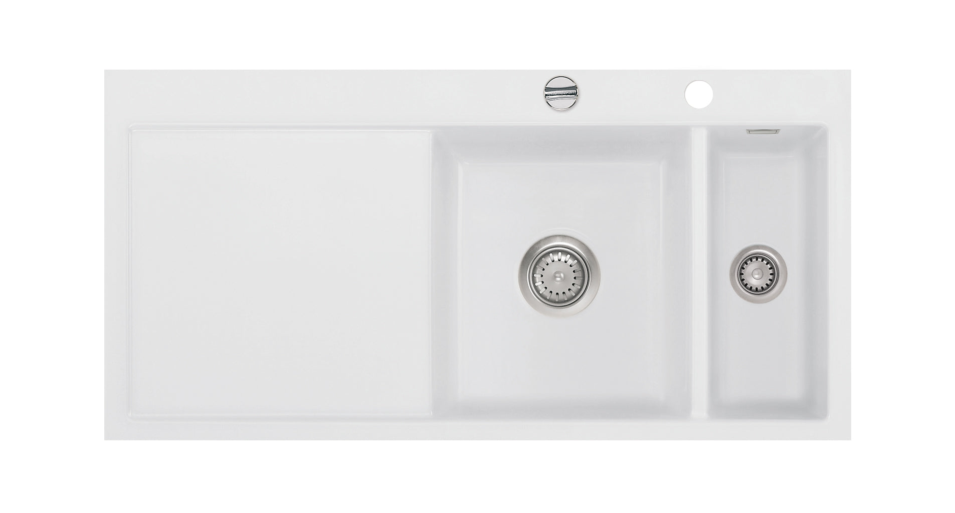 SYSTEMCERAM Einbauspüle Mera 100 F Be. Re. Satin 20 inkl. Handbetätigung, für 60 cm Schrankbreite, Spüle zum flächenbündigen Einbau, inkl. 4 x Eckradien R 10 Auflage Becken rechts 55760120