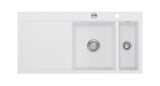 SYSTEMCERAM Einbauspüle Mera 100 F Be. Re. Satin 20 inkl. Handbetätigung, für 60 cm Schrankbreite, Spüle zum flächenbündigen Einbau, inkl. 4 x Eckradien R 10 Auflage Becken rechts 55760120