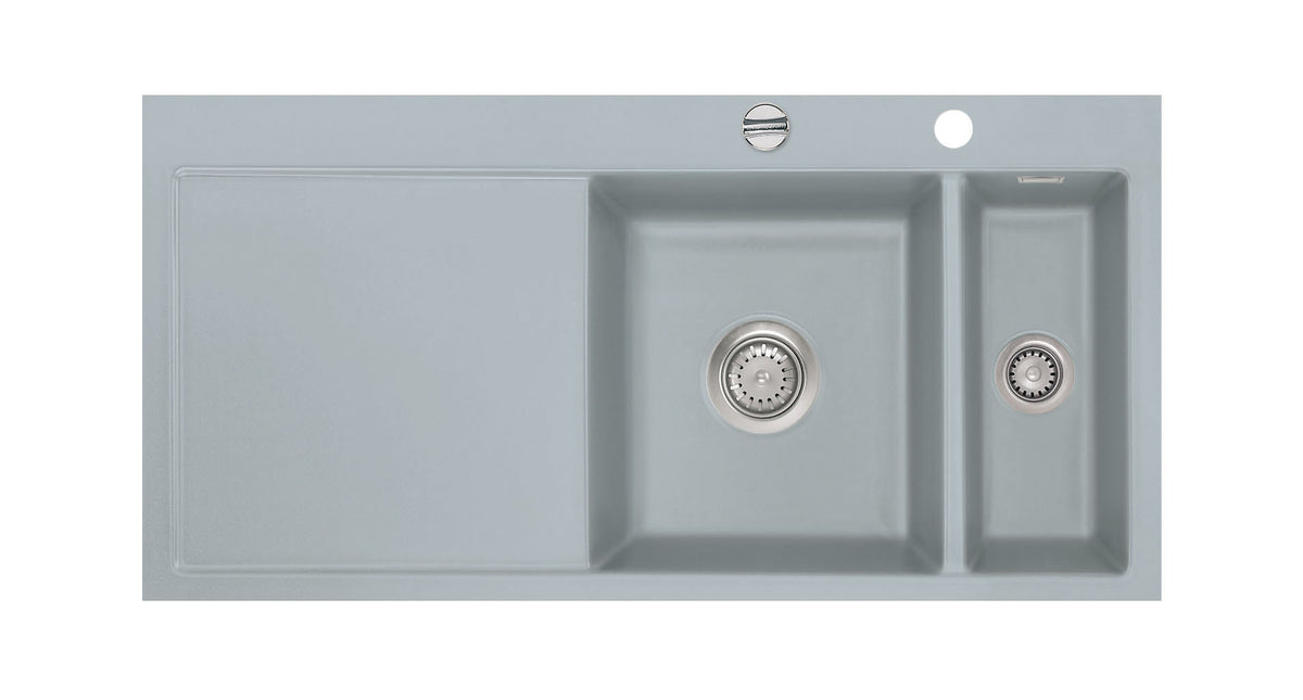 SYSTEMCERAM Einbauspüle Mera 100 F Be. Re. Titan 78 inkl. Handbetätigung, für 60 cm Schrankbreite, Spüle zum flächenbündigen Einbau, inkl. 4 x Eckradien R 10 Auflage Becken rechts 55760178