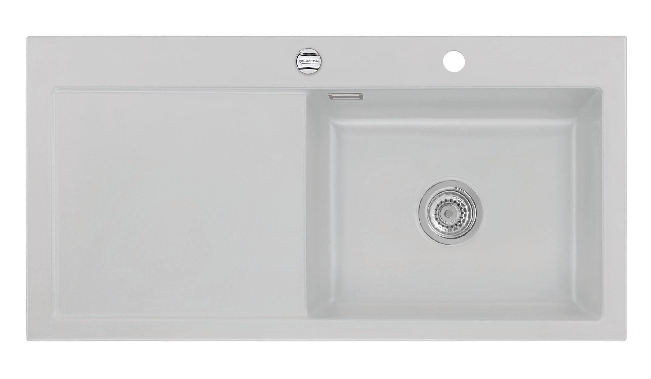 SYSTEMCERAM Einbauspüle Mera 100 SL Be. Re. Alu 76 inkl. Handbetätigung, für 60 cm Schrankbreite, Einbauspüle Auflage Becken rechts 50640176
