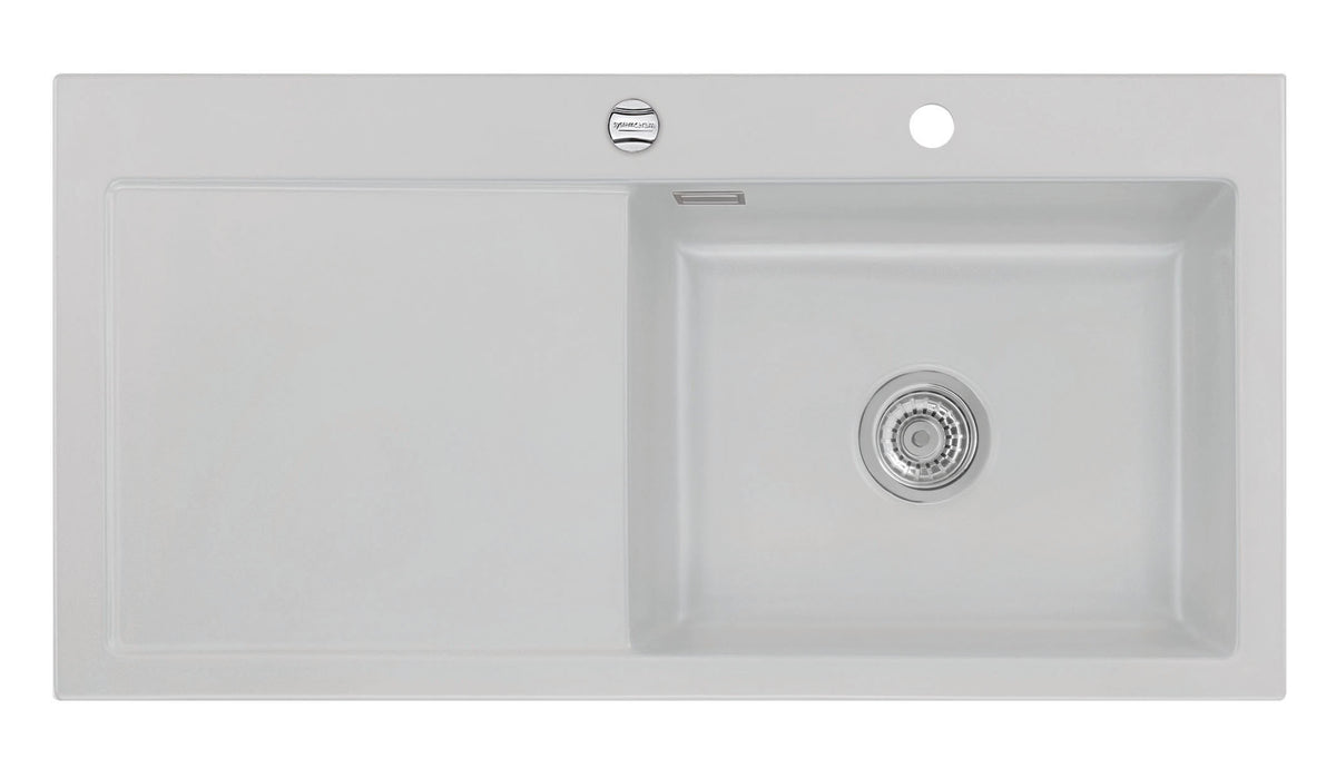 SYSTEMCERAM Einbauspüle Mera 100 SL Be. Re. Alu 76 inkl. Handbetätigung, für 60 cm Schrankbreite, Einbauspüle Auflage Becken rechts 50640176