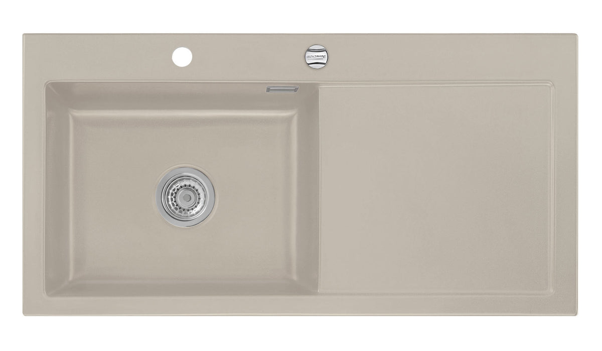 SYSTEMCERAM Einbauspüle Mera 100 SL Be. Li. Fango 23 inkl. Excenterbetätigung, für 60 cm Schrankbreite, Einbauspüle Auflage Becken links 50650223