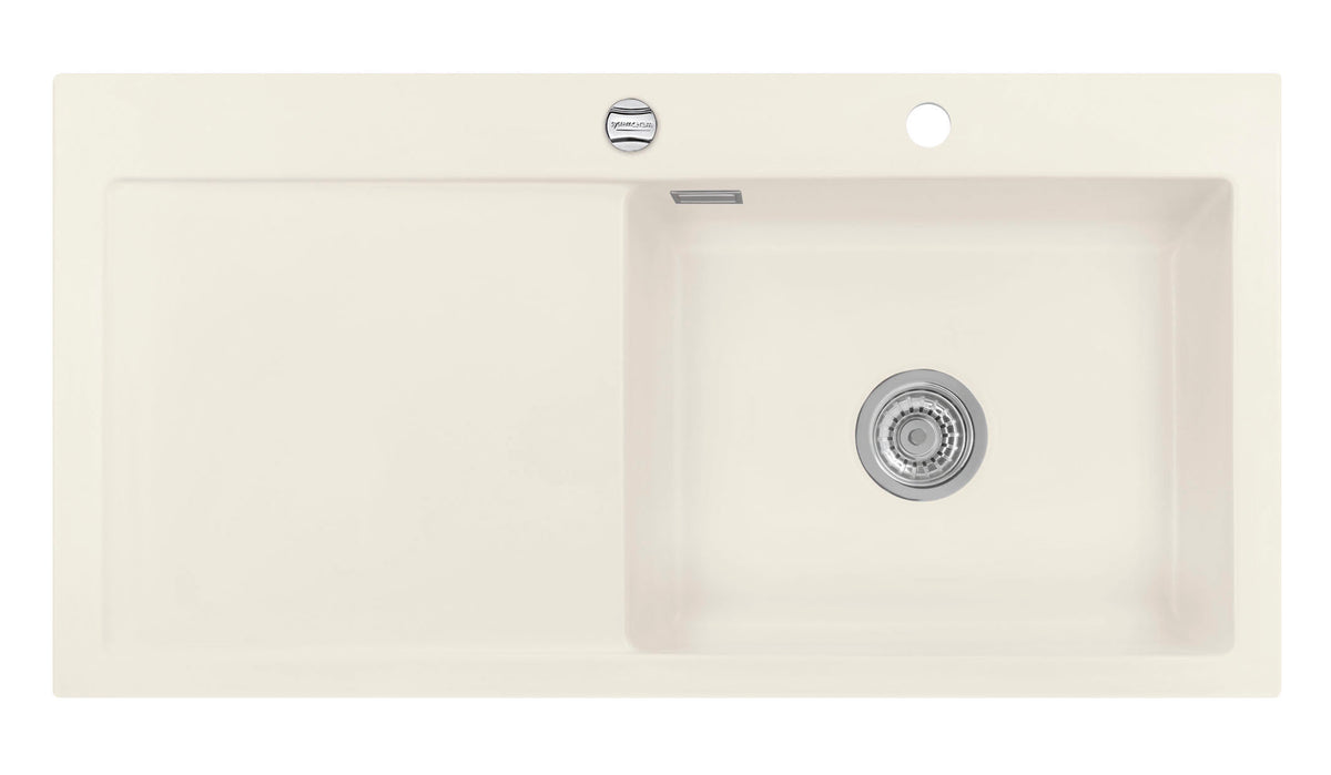 SYSTEMCERAM Einbauspüle Mera 100 SL/F Be. Re. Jasmin 19 inkl. Excenterbetätigung, für 60 cm Schrankbreite, Spüle zum flächenbündigen Einbau, inkl. 4 x Eckradien R 10 Auflage Becken rechts 55640219