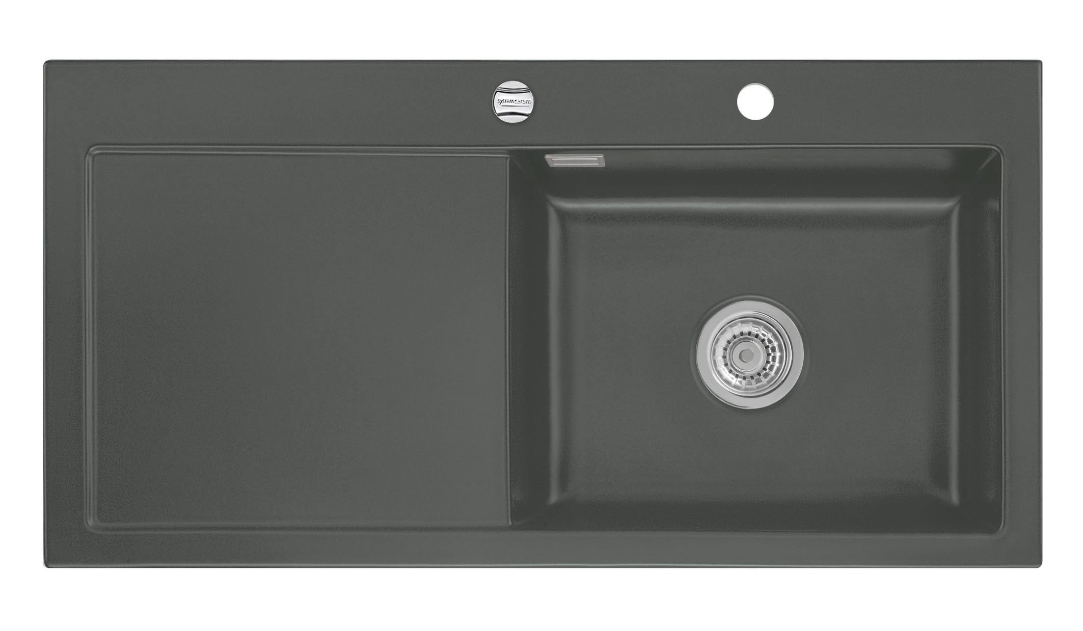SYSTEMCERAM Einbauspüle Mera 100 SL/F Be. Re. Lava 80 inkl. Excenterbetätigung, für 60 cm Schrankbreite, Spüle zum flächenbündigen Einbau, inkl. 4 x Eckradien R 10 Auflage Becken rechts 55640280